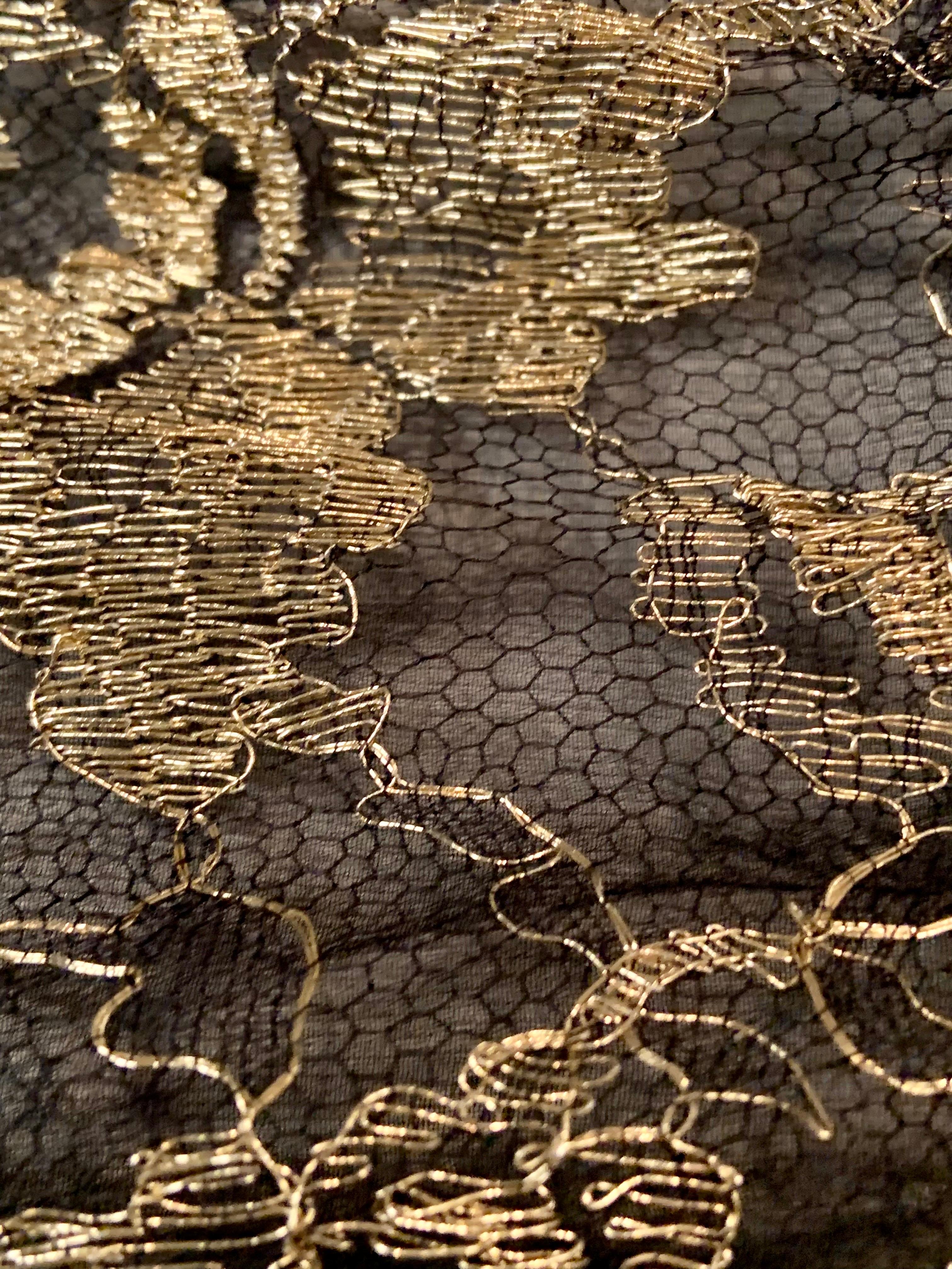 1986 Chanel by Karl Lagerfeld Gold and Black Lace Gown with Train Original Tag In Excellent Condition For Sale In New Hope, PA
