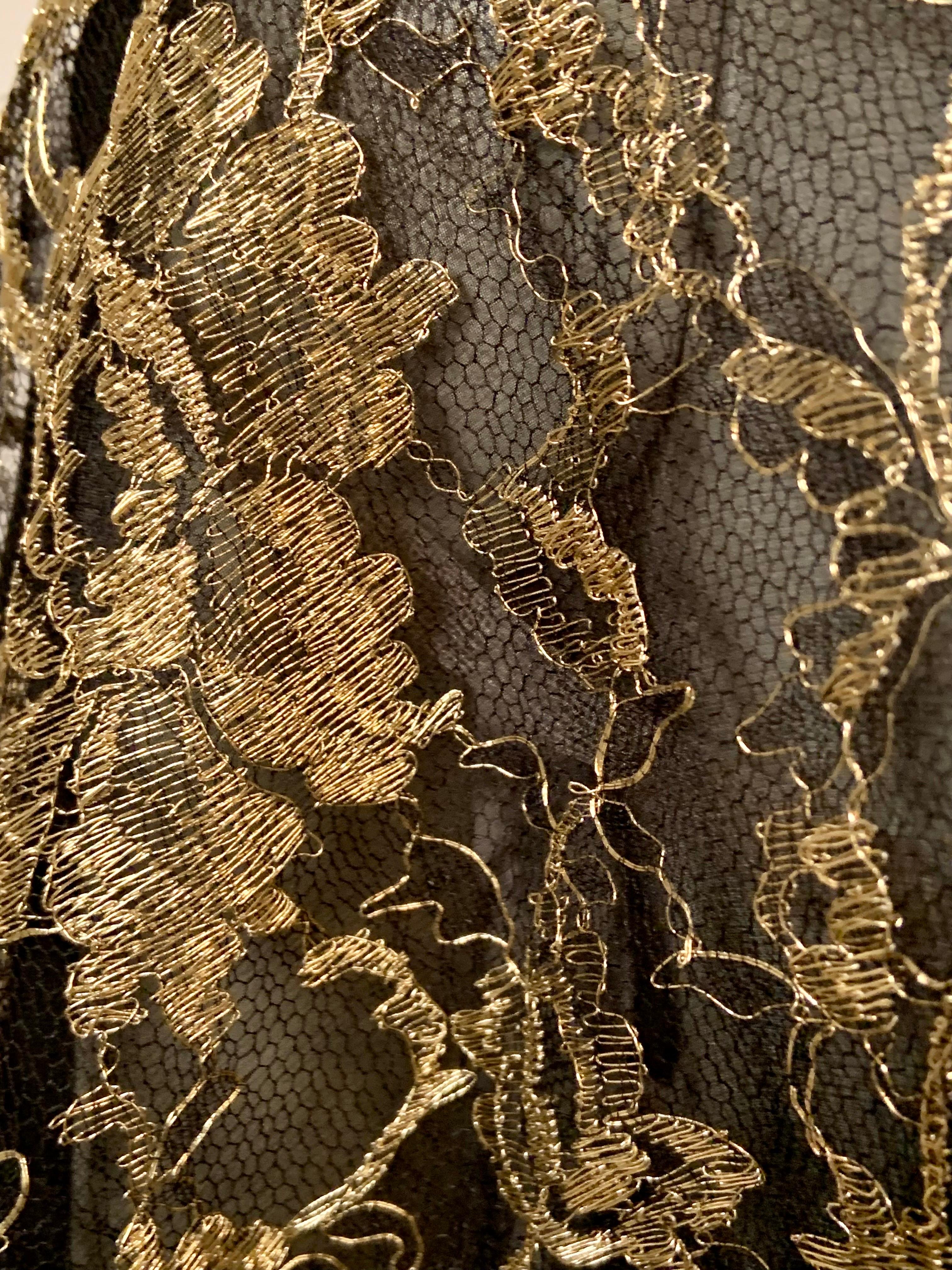 1986 Chanel by Karl Lagerfeld Gold and Black Lace Gown with Train Original Tag For Sale 1