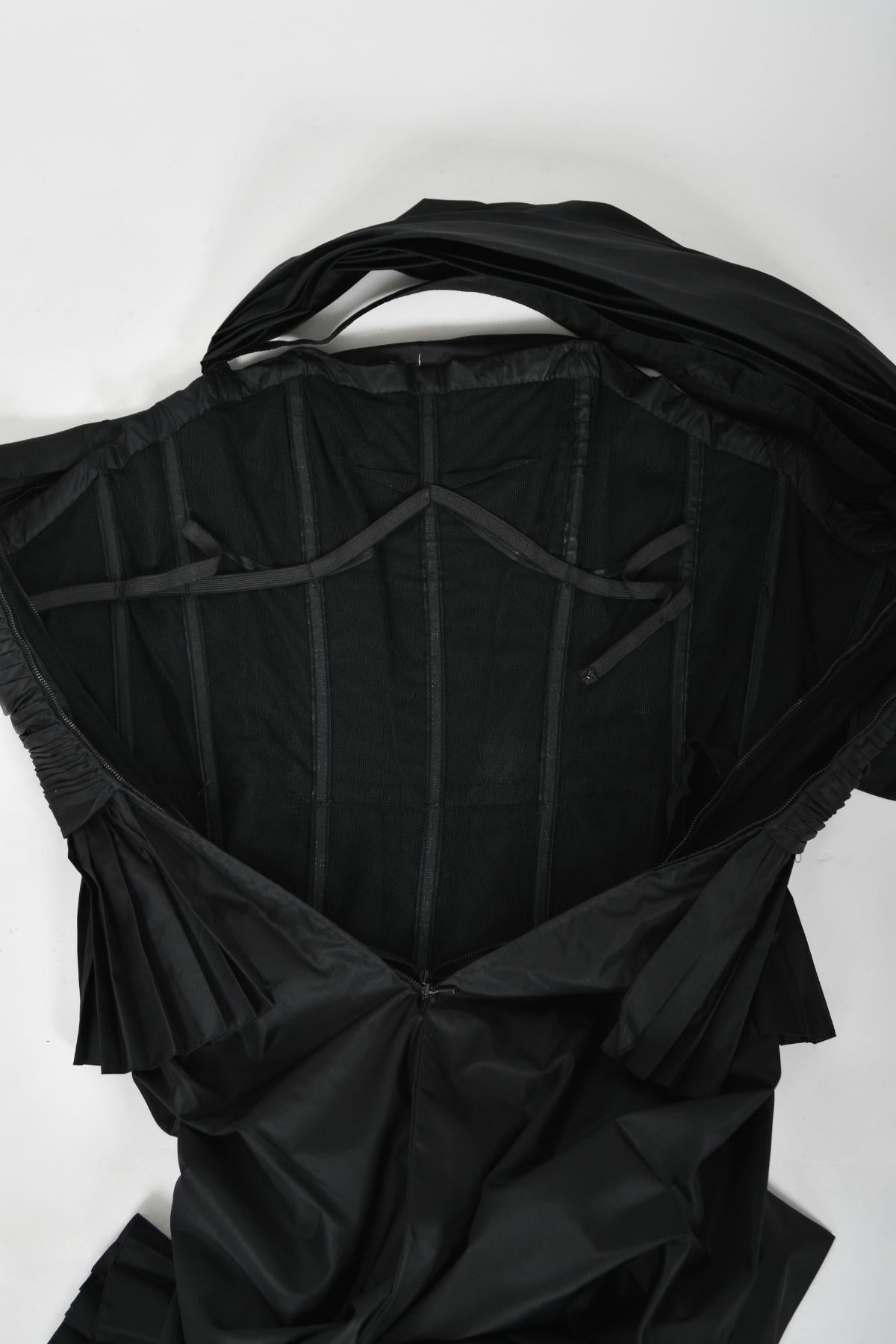 1986 Chanel Documented Runway Black Pleated Silk One-Shoulder Hourglass Gown 15
