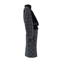 1986 Emanuel Ungaro Black White Plaid Skirt Suit with Velvet Trim