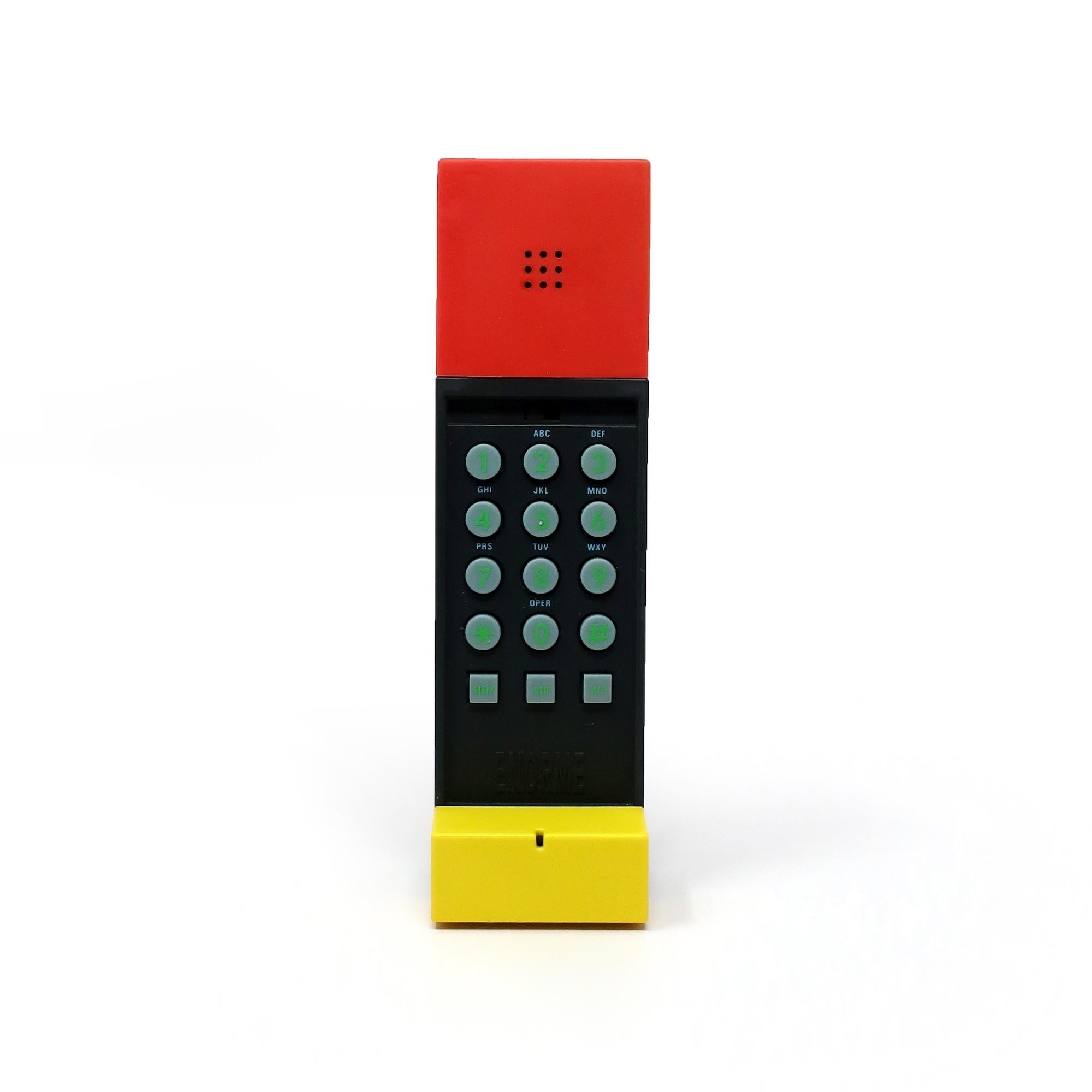 A perfectly postmodern telephone handset designed by the Memphis Milano master, Ettore Sottsass, and produced in 1986.  The Enorme telephone was the result of a collaboration between Sottsass and David Kelley, founder of the design firm IDEO.