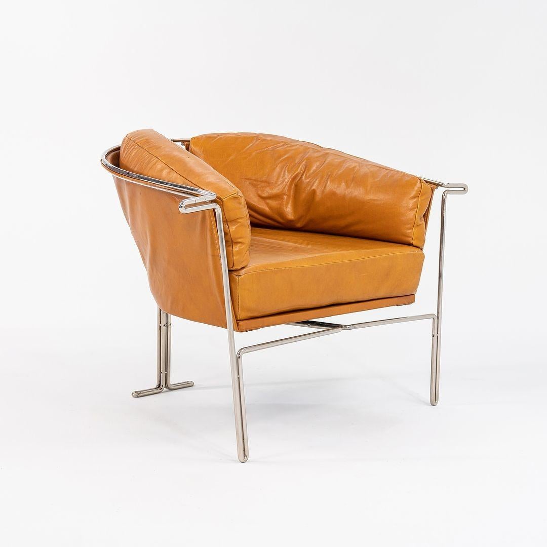 Modern 1986 Entelechy Series Prototype Lounge Chair in Tan Leather w/ Chrome Frame For Sale