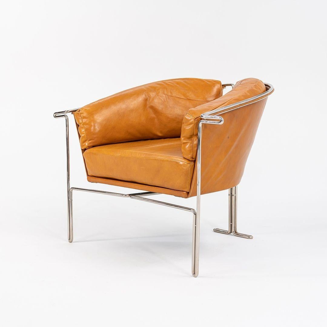 American 1986 Entelechy Series Prototype Lounge Chair in Tan Leather w/ Chrome Frame For Sale