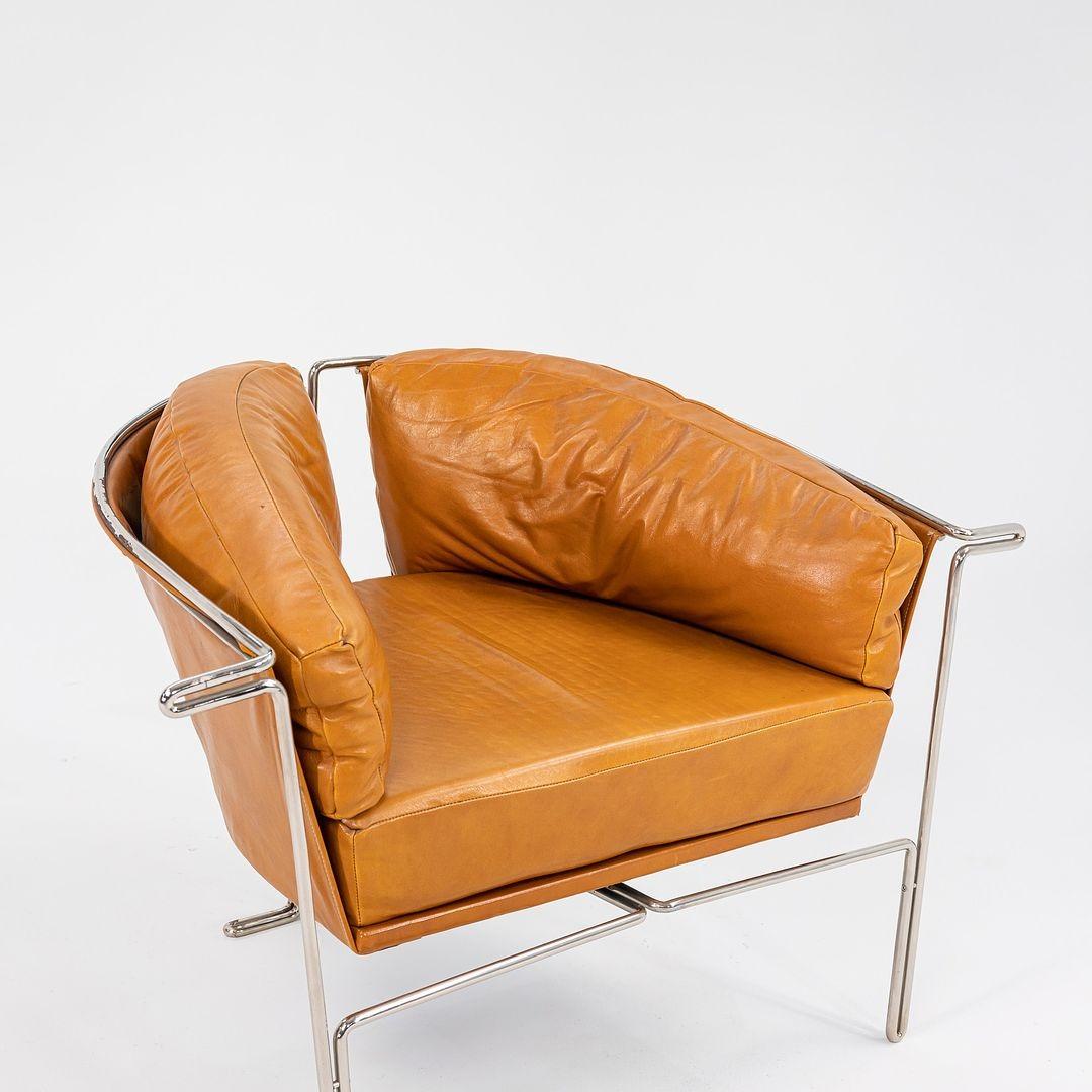 Steel 1986 Entelechy Series Prototype Lounge Chair in Tan Leather w/ Chrome Frame For Sale