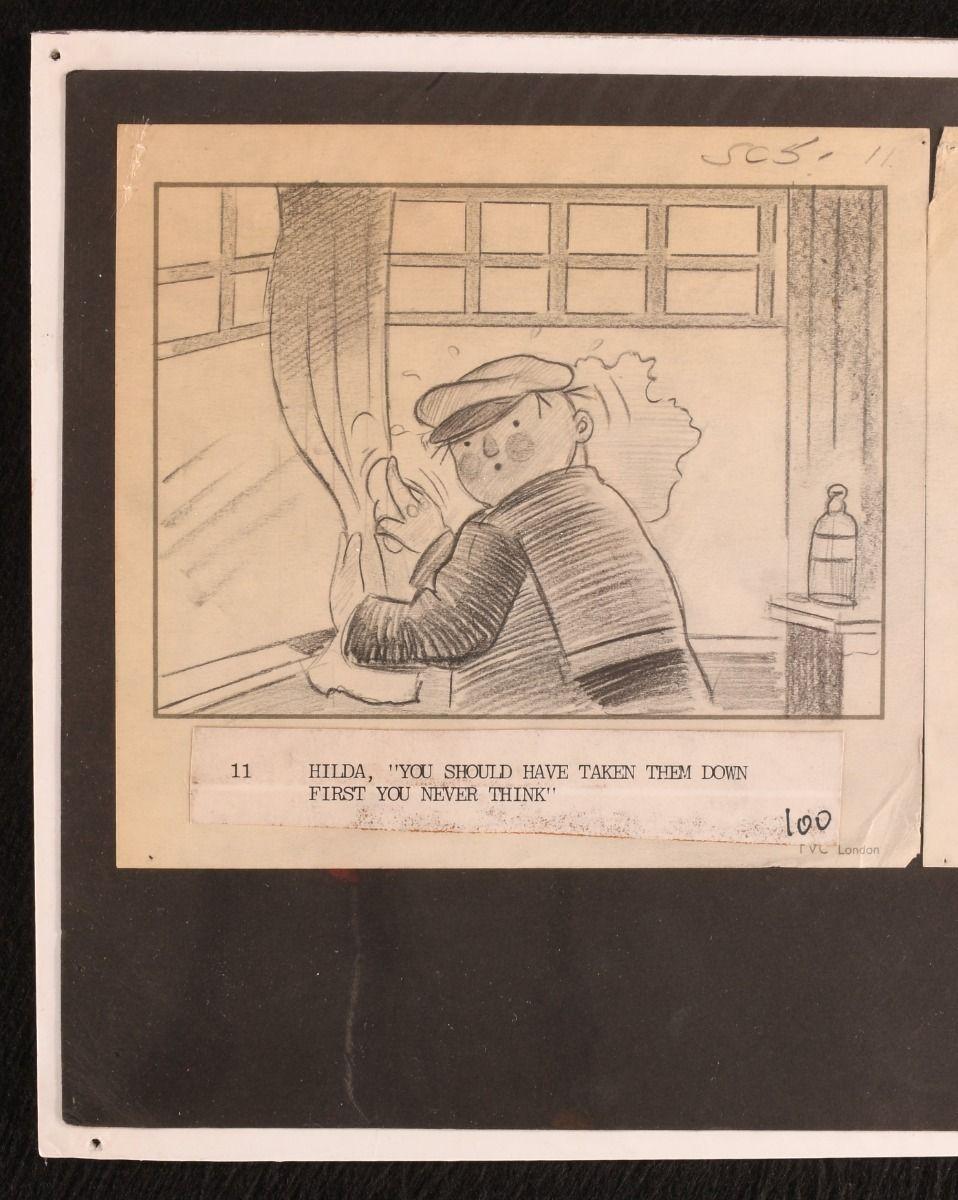 Five original concept storyboard illustrations by artist and illustrator Raymond Briggs, for his animated film 'When the Wind Blows'.

A fantastic collection of five original graphite on paper illustrations by Raymond Briggs, the illustrator,