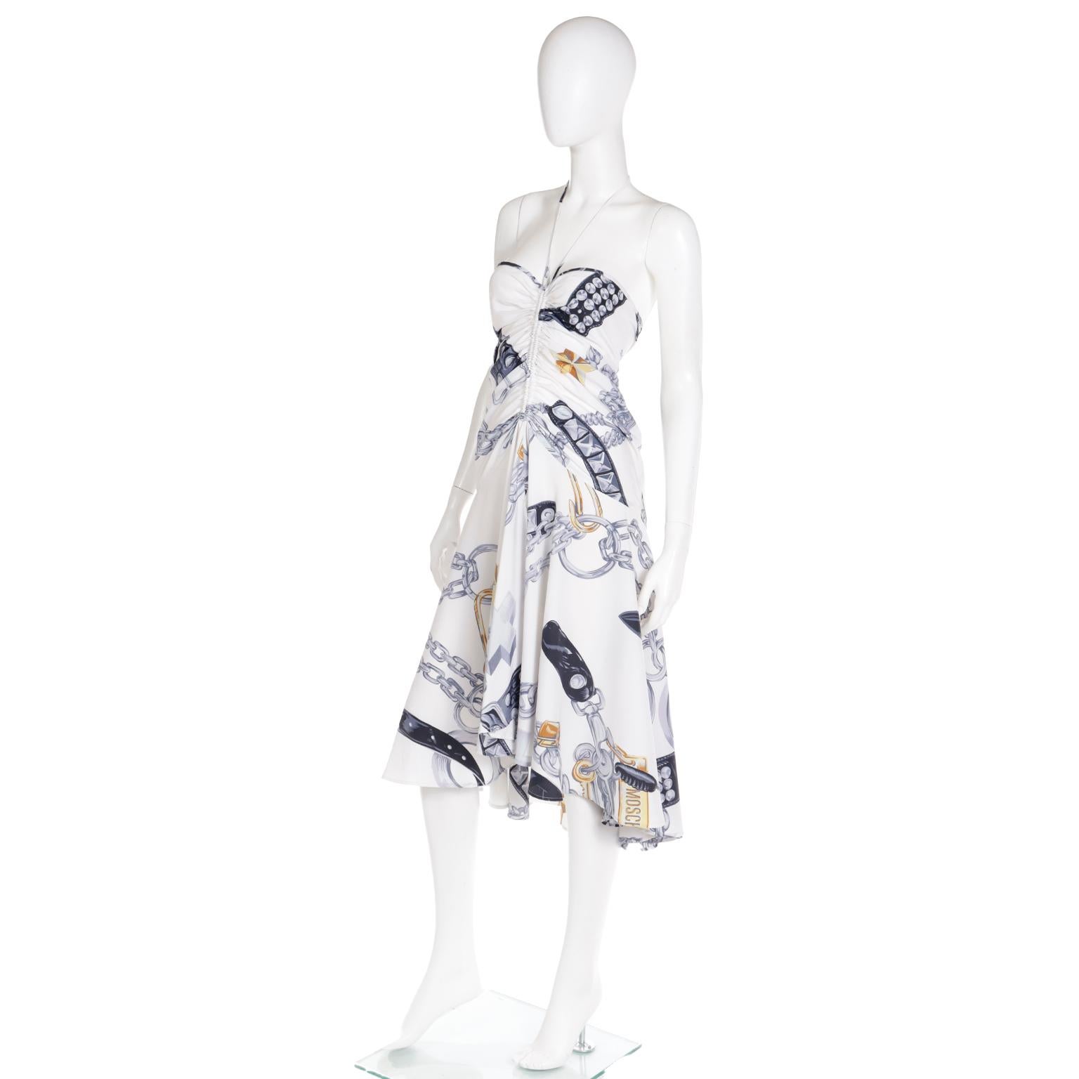 1986 Franco Moschino Milan Vintage Leather Chains Western Runway Halter Dress In Excellent Condition For Sale In Portland, OR