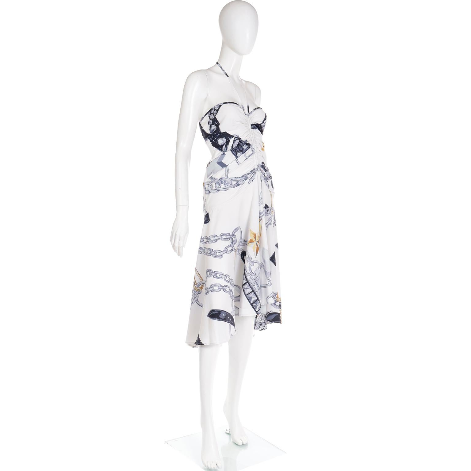 1986 Franco Moschino Milan Vintage Leather Chains Western Runway Halter Dress For Sale 1