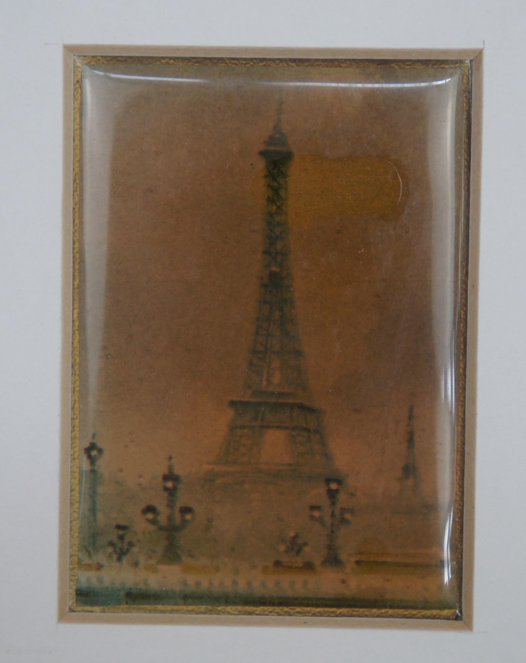 1986 French Artisan Enameled Ceramic Eiffel Tower Tile Paris Gilt Frame In Good Condition In Dayton, OH