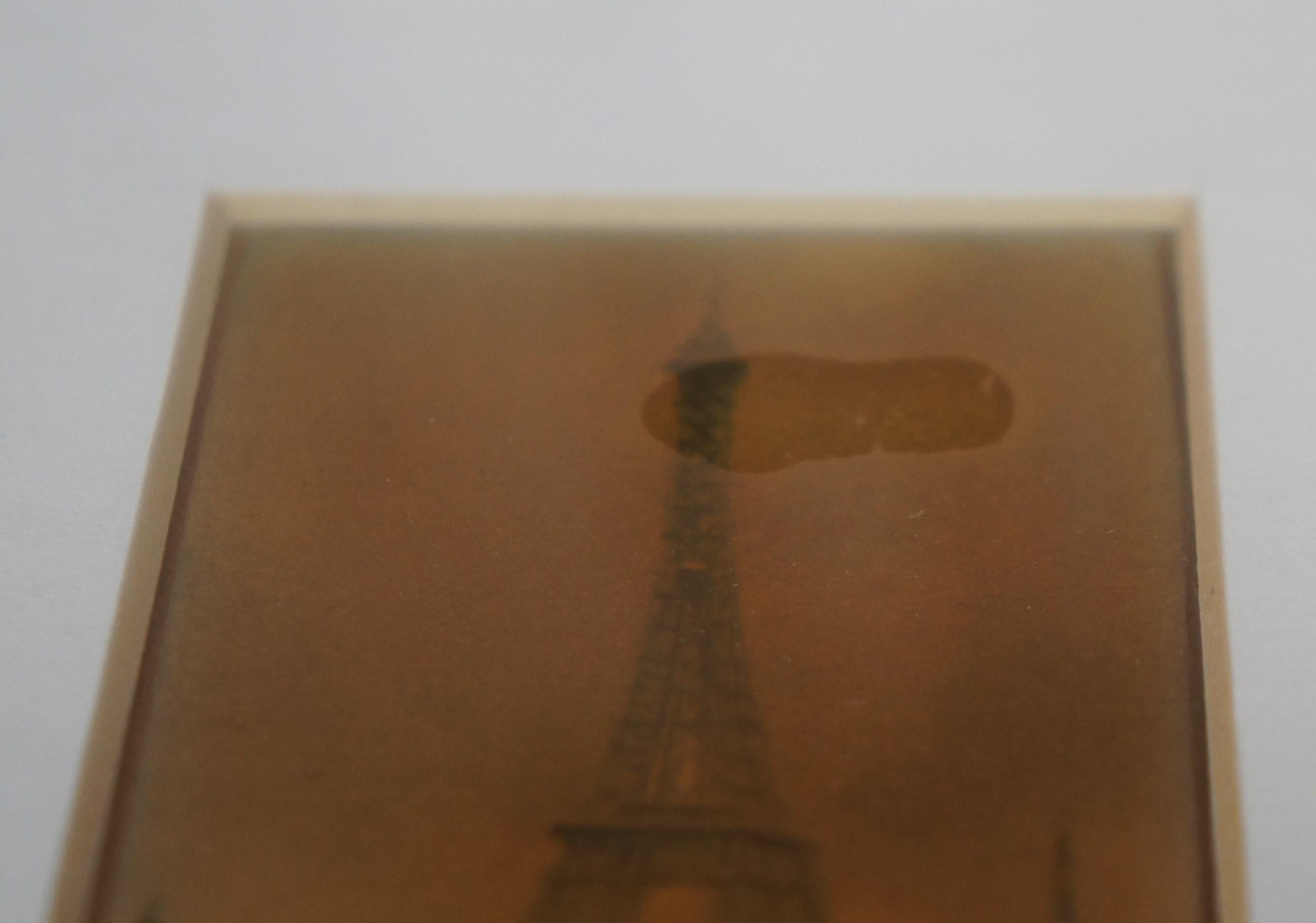 1986 French Artisan Enameled Ceramic Eiffel Tower Tile Paris Gilt Frame 4