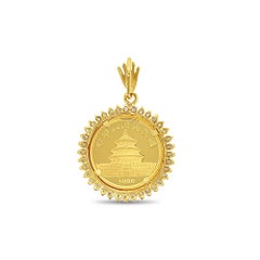 1986 Gold Panda Coin Necklace with Diamond Halo