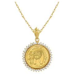 1986 Gold Panda Coin Necklace with Diamond Halo