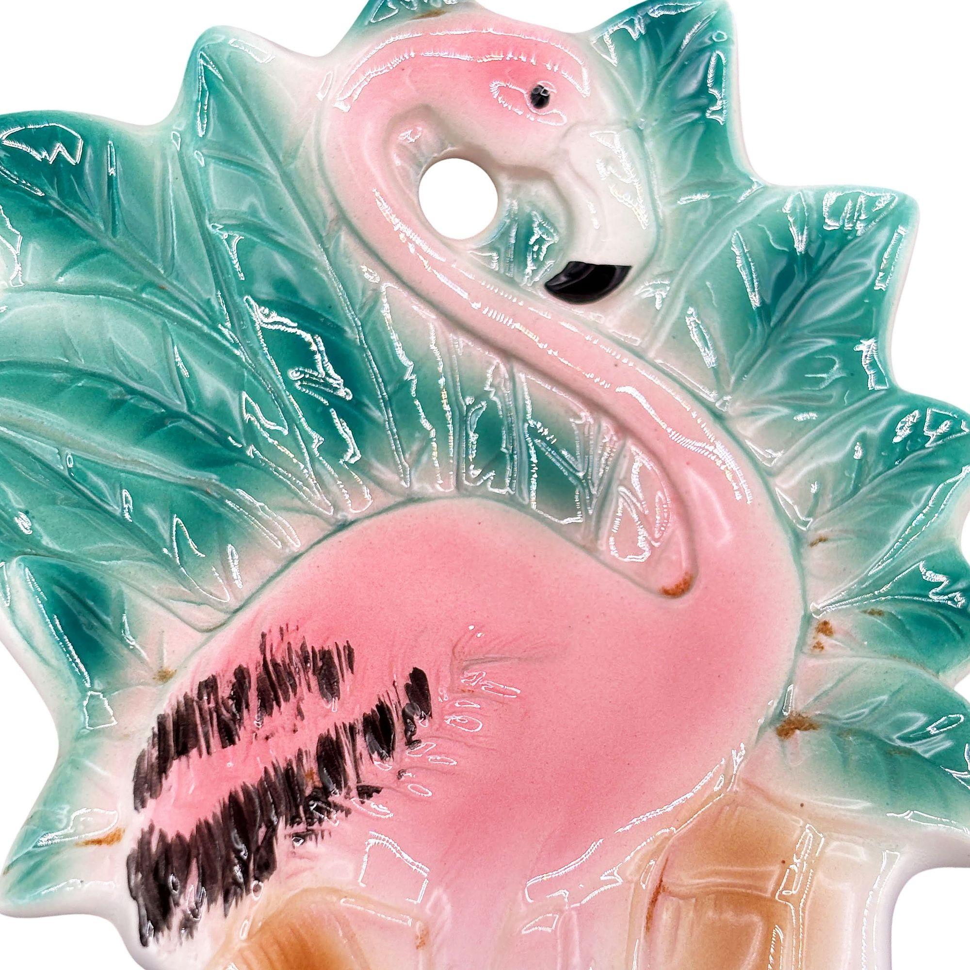 1986 Repose-cuillère en céramique peint �à la main en forme de flamant rose par Sarsaparilla Deco Excellent état - En vente à Van Nuys, CA