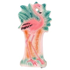 Retro 1986 Hand Painted Pink Flamingo Ceramic Spoon Rest by Sarsaparilla Deco