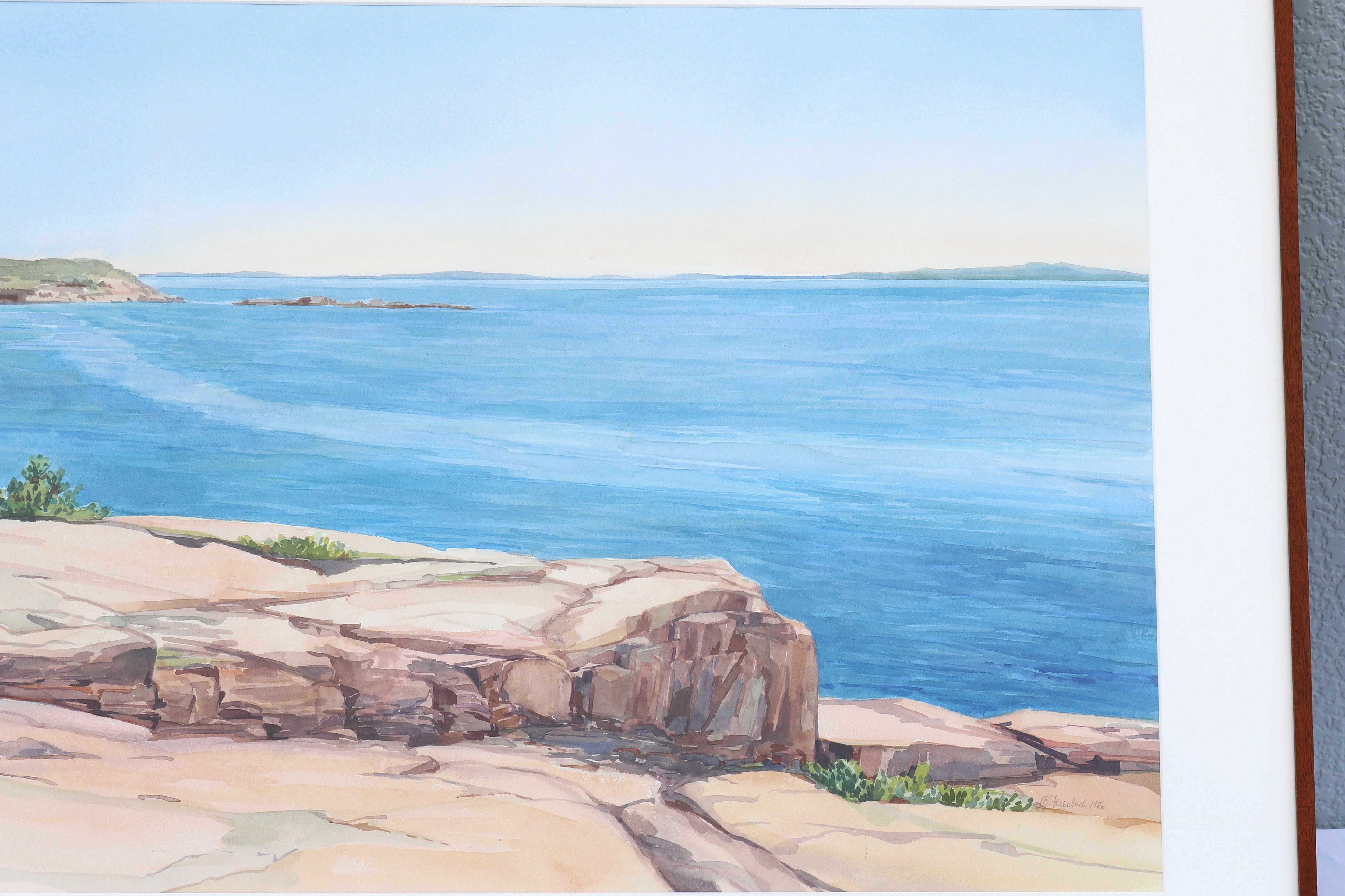 1986 Hannah Ferenbach Rocky Coastal Seascape Aquarell Gemälde One-of-a-Kind im Angebot 2
