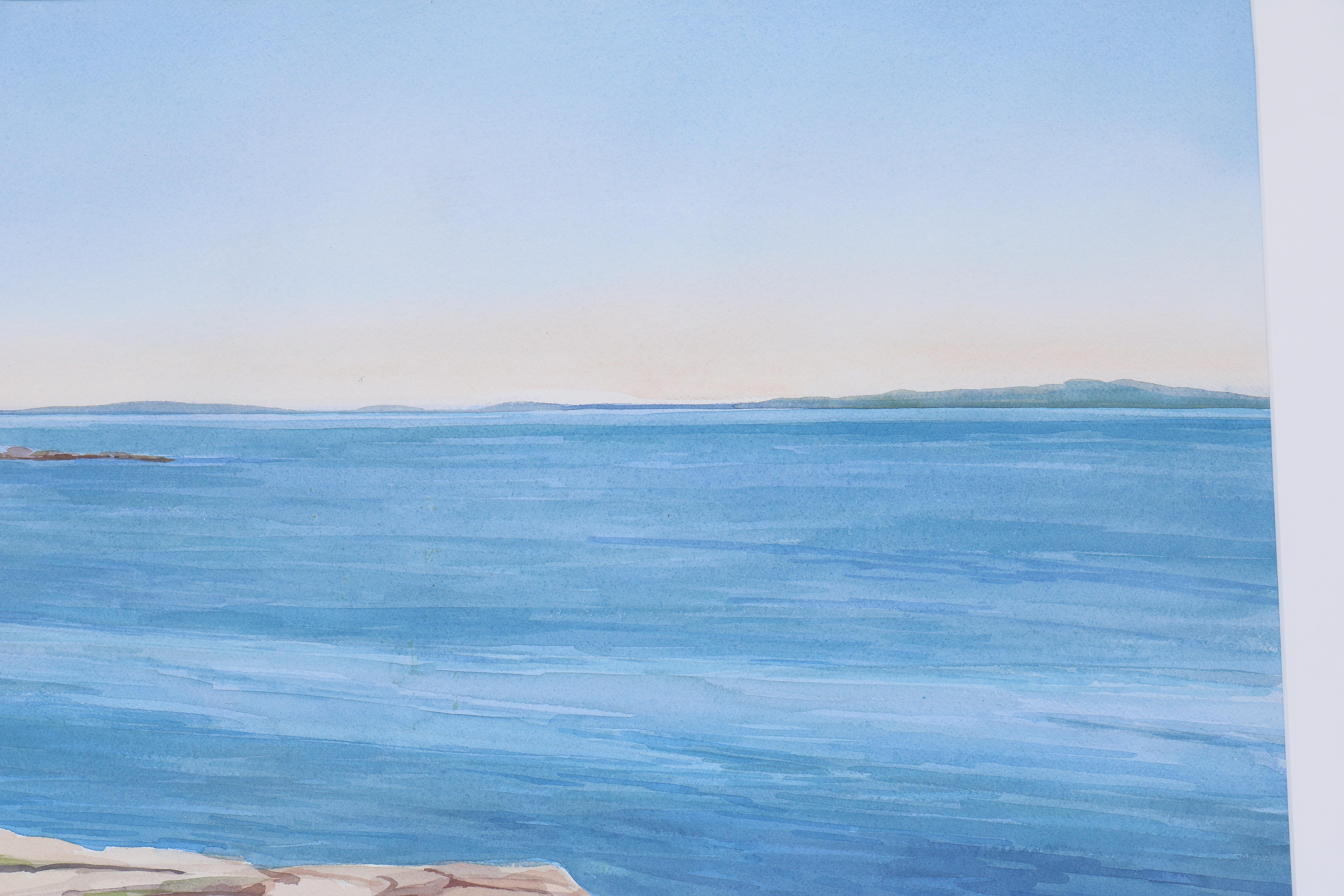 1986 Hannah Ferenbach Rocky Coastal Seascape Aquarell Gemälde One-of-a-Kind im Angebot 3