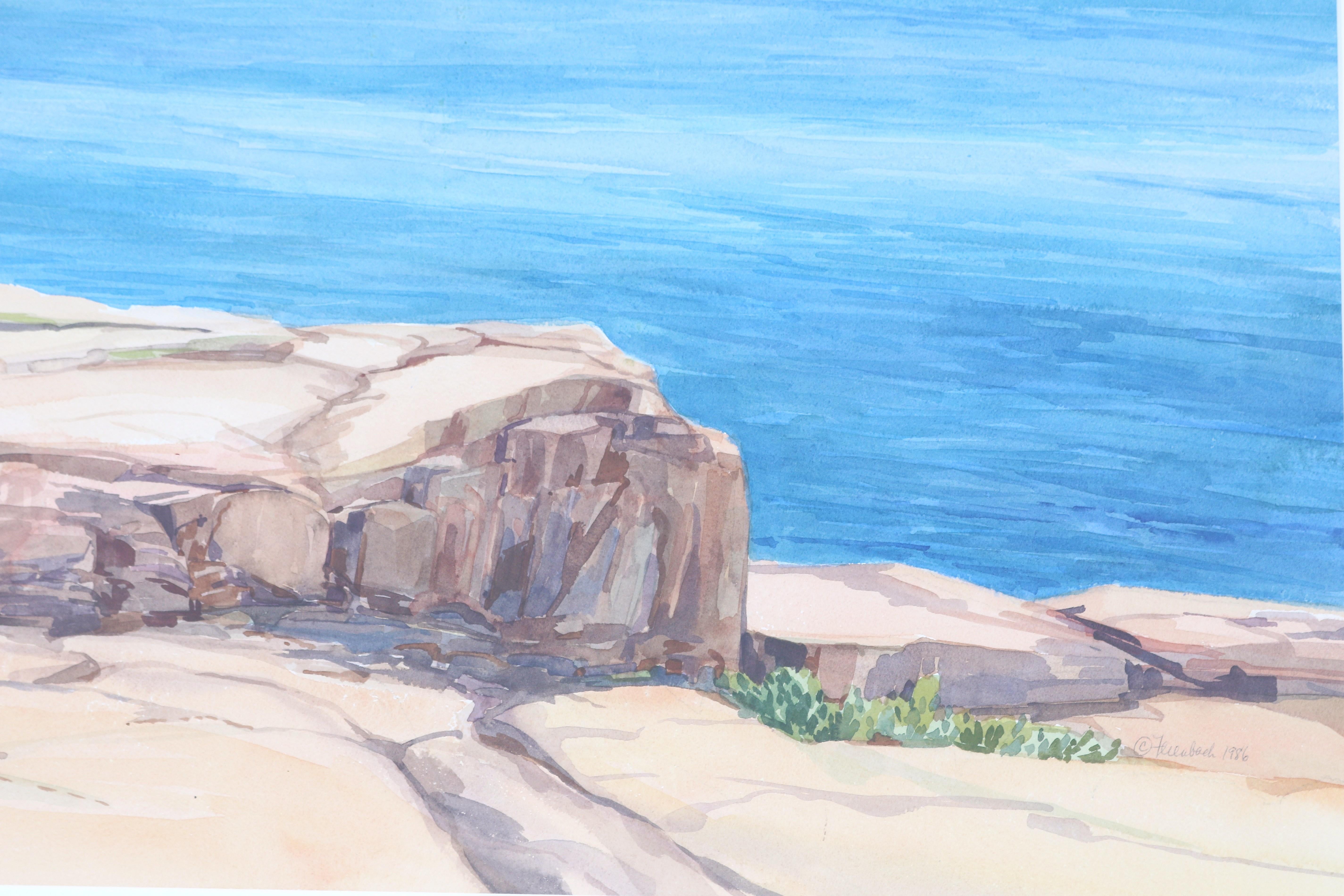 1986 Hannah Ferenbach Rocky Coastal Seascape Aquarell Gemälde One-of-a-Kind im Angebot 5