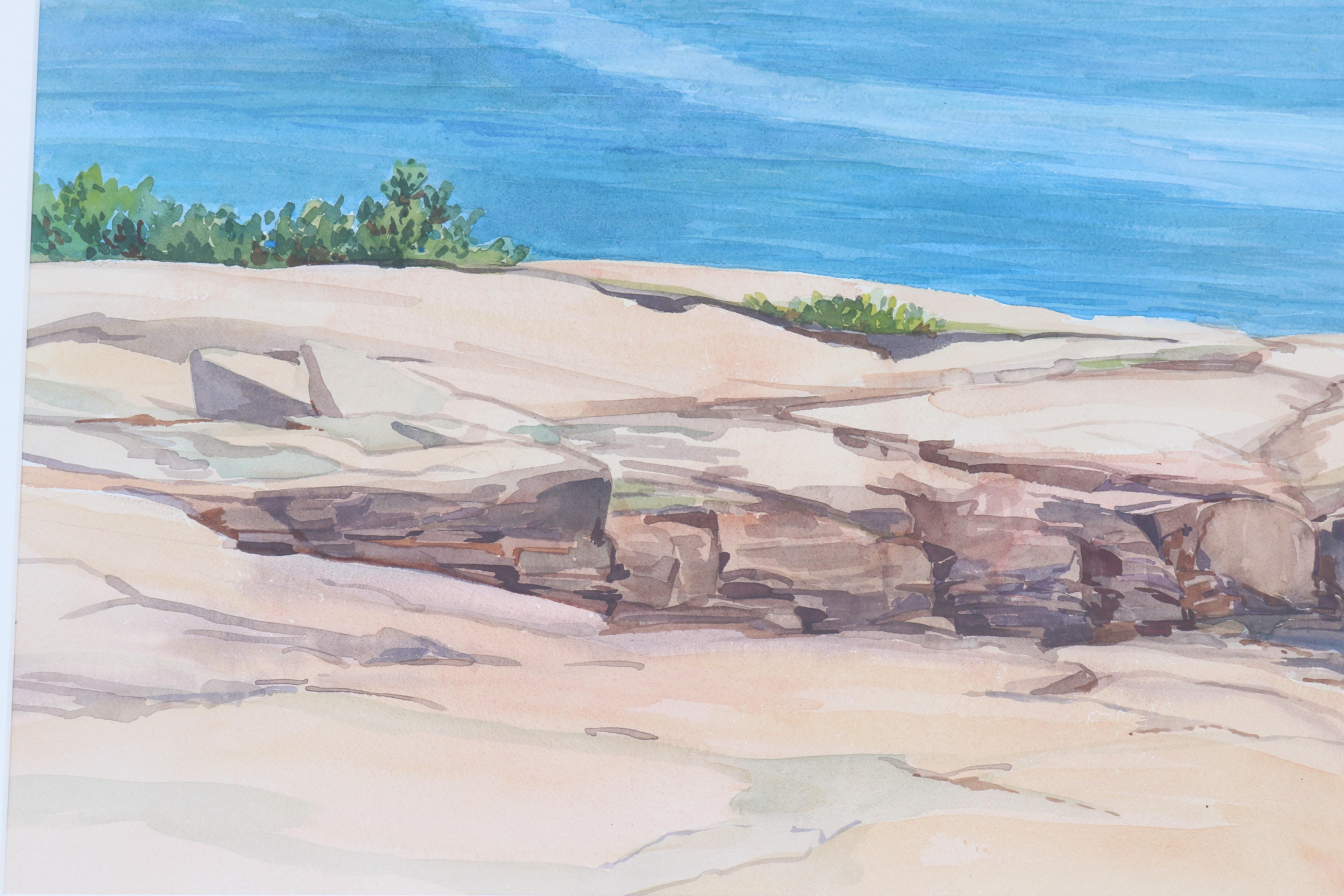 1986 Hannah Ferenbach Rocky Coastal Seascape Aquarell Gemälde One-of-a-Kind im Angebot 6