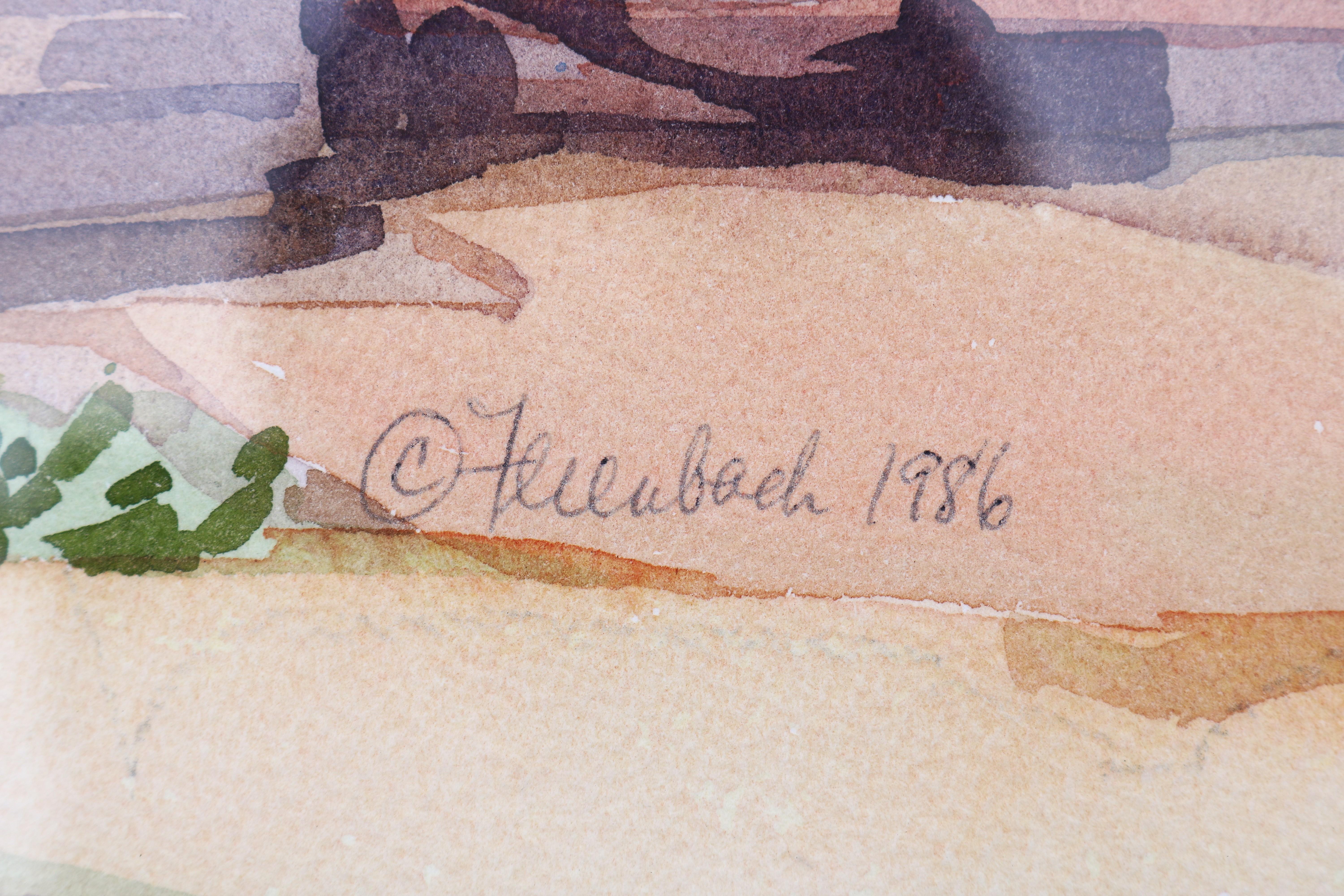 1986 Hannah Ferenbach Rocky Coastal Seascape Aquarell Gemälde One-of-a-Kind im Angebot 9