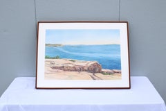 1986 Hannah Ferenbach Paesaggio marino costiero roccioso Pittura ad acquerello unica nel suo genere