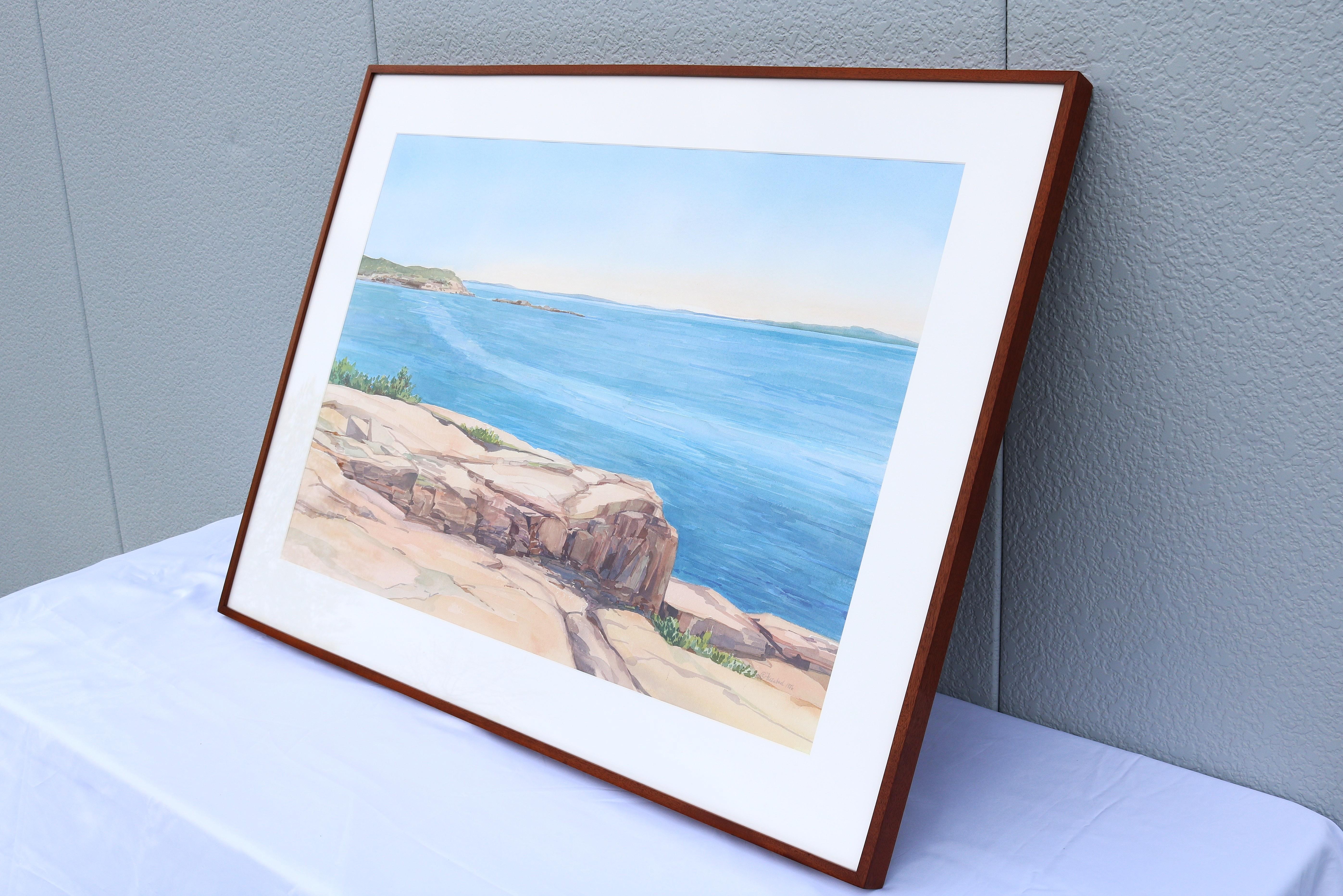 1986 Hannah Ferenbach Rocky Coastal Seascape Aquarell Gemälde One-of-a-Kind (Handbemalt) im Angebot