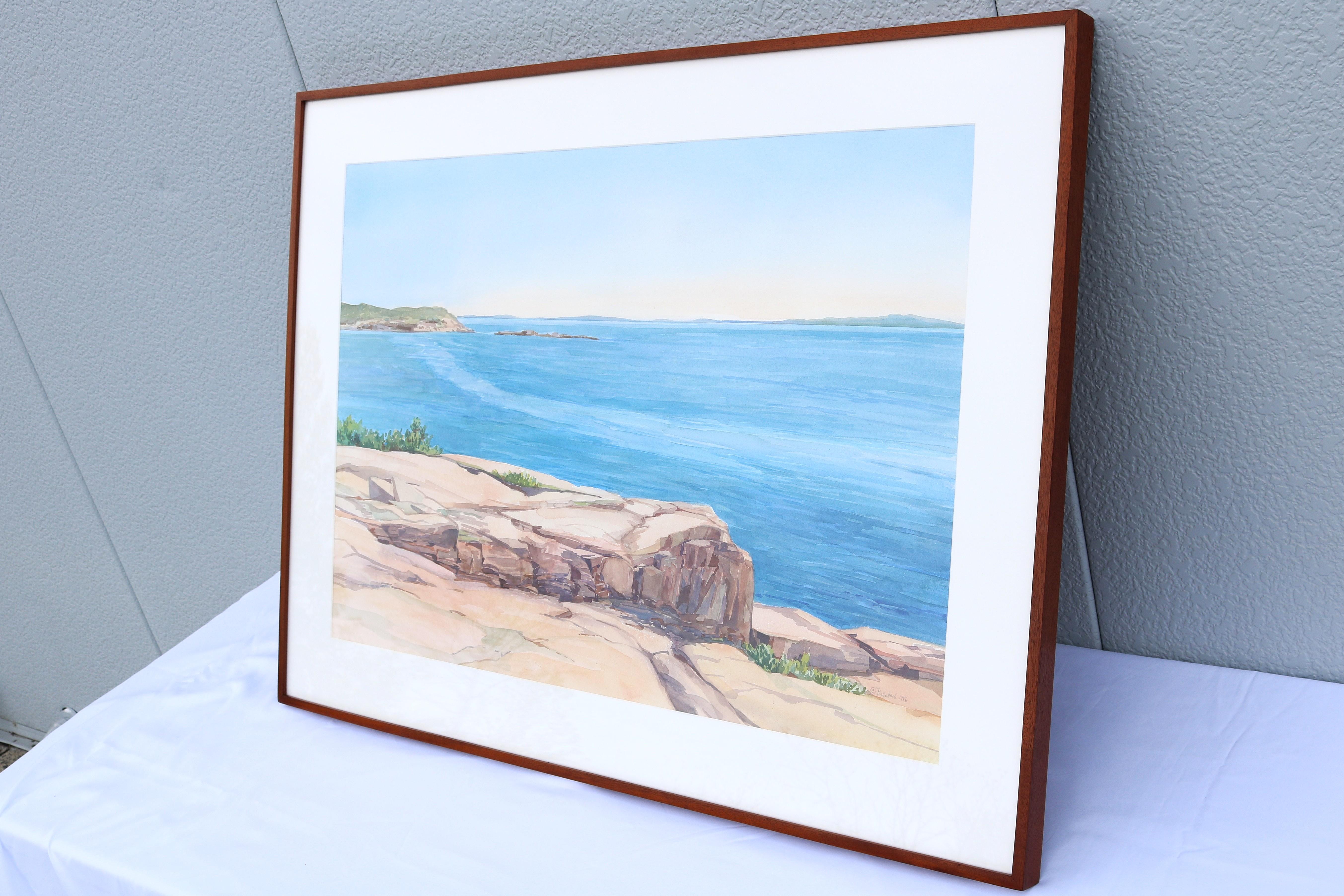 1986 Hannah Ferenbach Rocky Coastal Seascape Aquarell Gemälde One-of-a-Kind im Zustand „Gut“ im Angebot in Secaucus, NJ