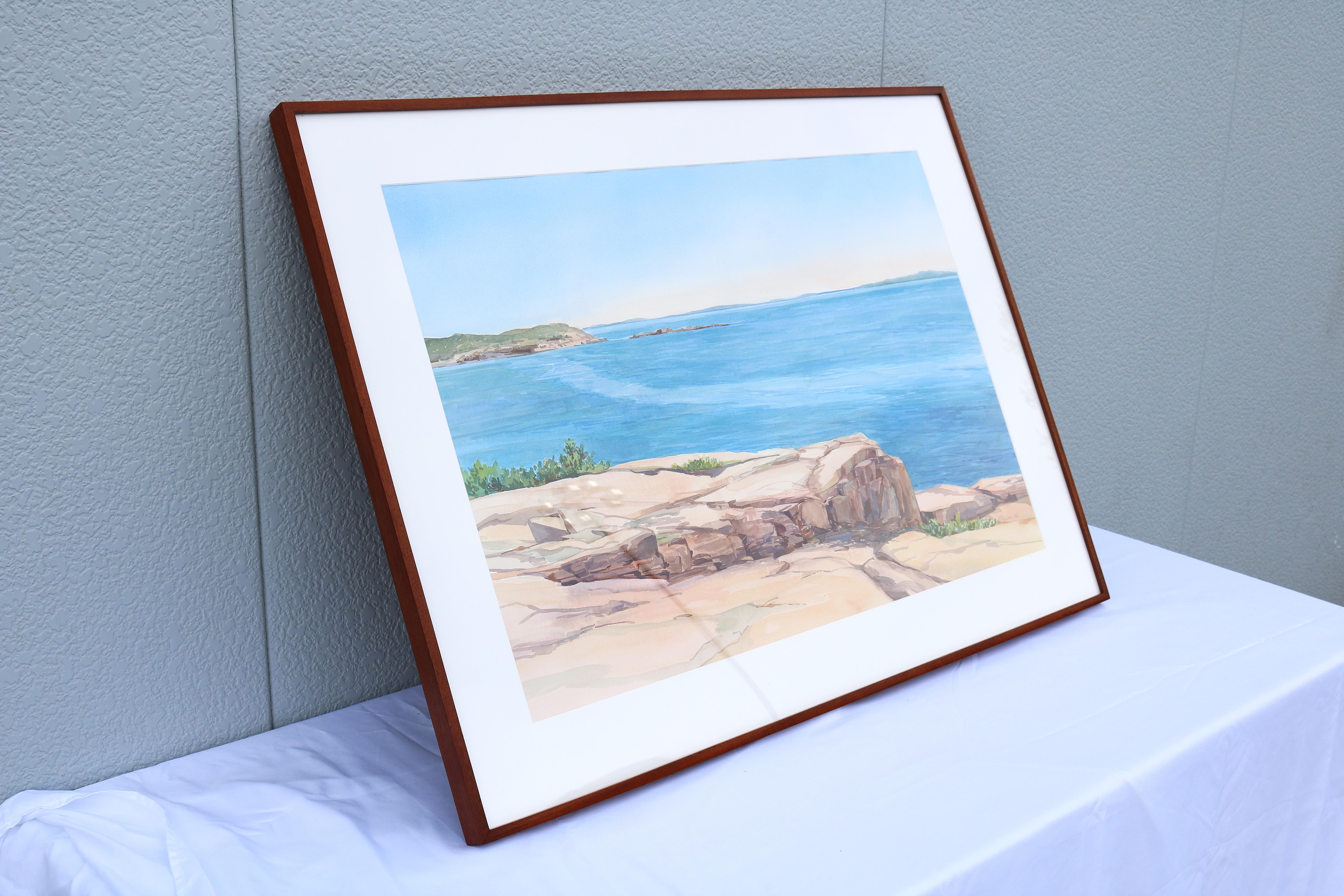 1986 Hannah Ferenbach Rocky Coastal Seascape Aquarell Gemälde One-of-a-Kind (Ende des 20. Jahrhunderts) im Angebot