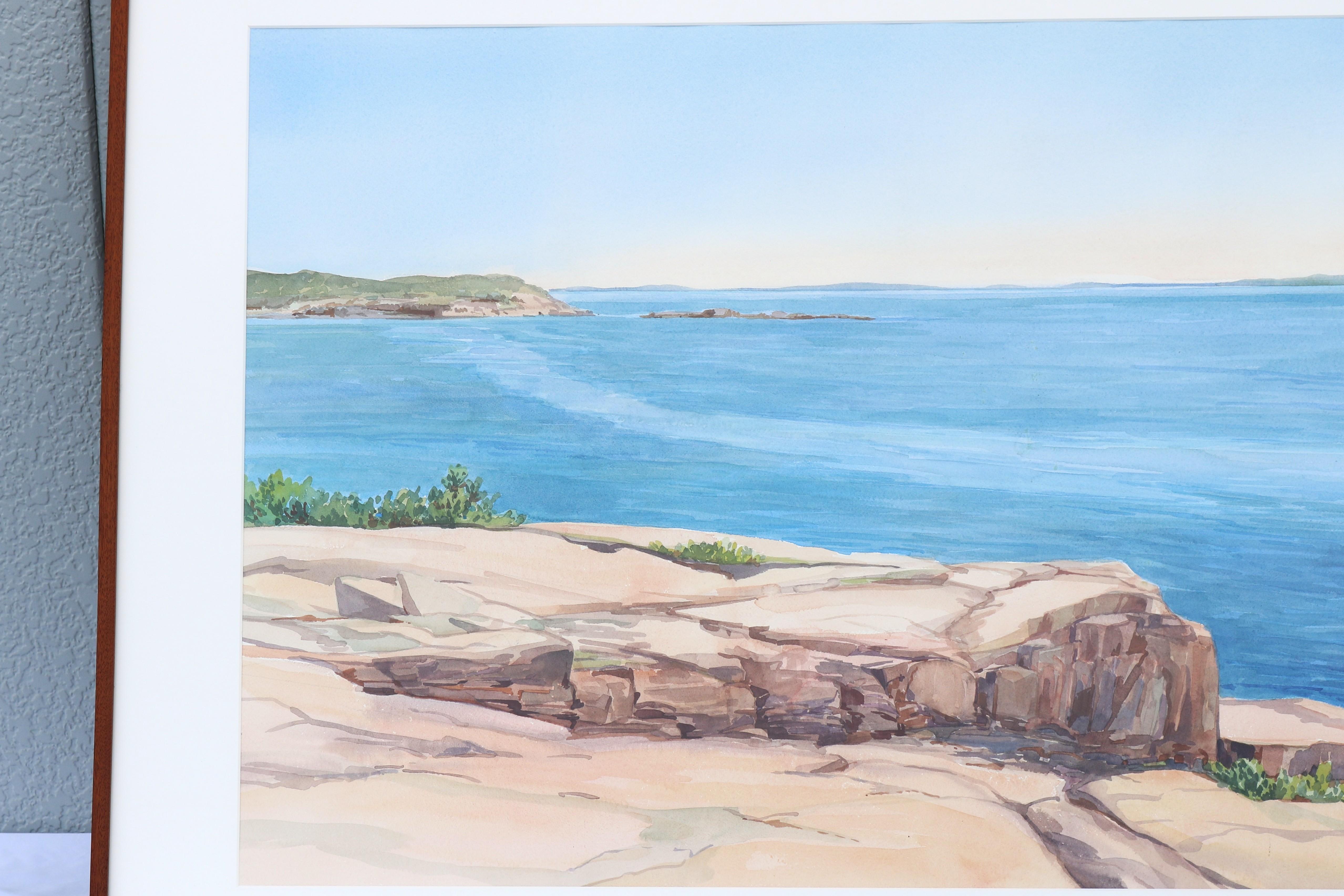1986 Hannah Ferenbach Rocky Coastal Seascape Aquarell Gemälde One-of-a-Kind im Angebot 1