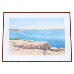 1986 Hannah Ferenbach Rocky Coastal Seascape Watercolor Painting One-of-a-Kind