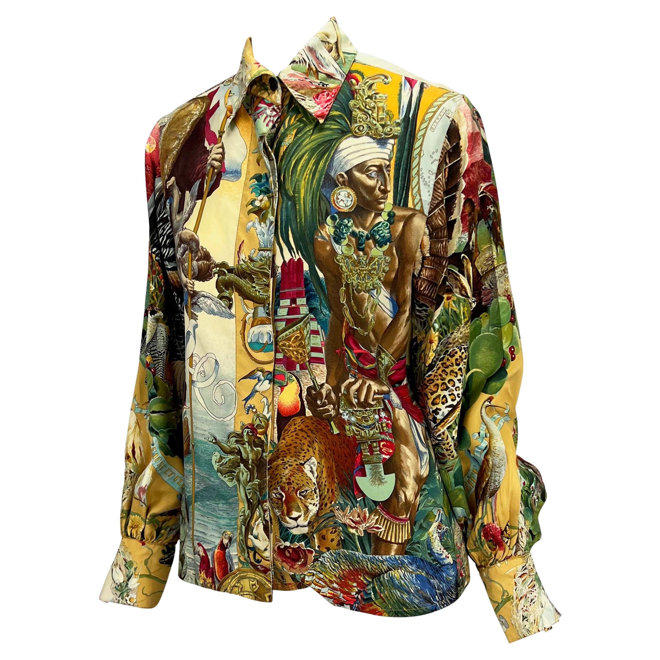 TheRealList presents: a gorgeous silk Hermès blouse created in 1986 to commemorate the 150th anniversary of Texas' independence. The intricate artwork that covers the piece is an original print designed by Kermit Oliver, a Texas-born postman. Oliver