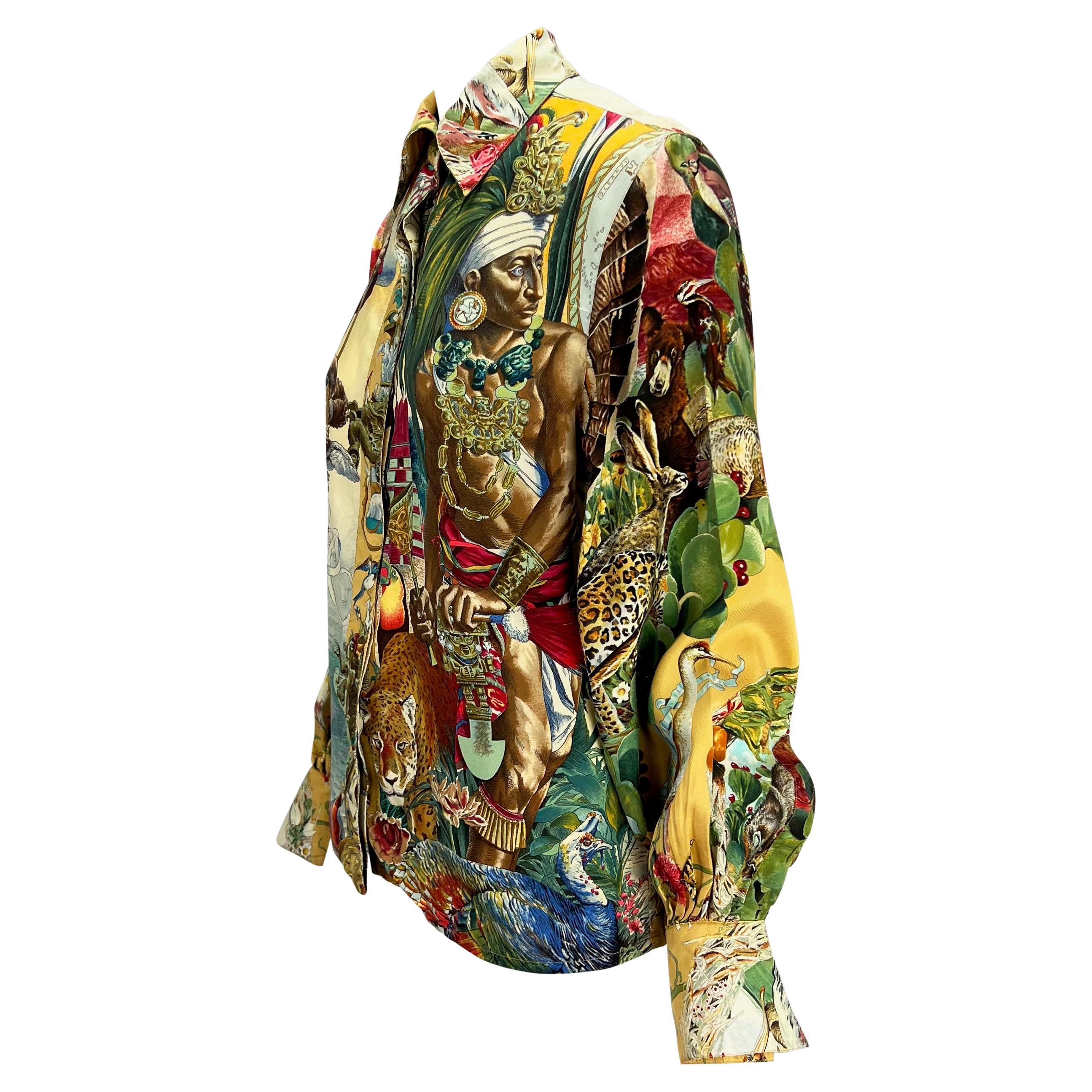 Brown 1986 Hermès 'Texas Wildlife' 150th Anniversary Silk Print Top Limited Edition