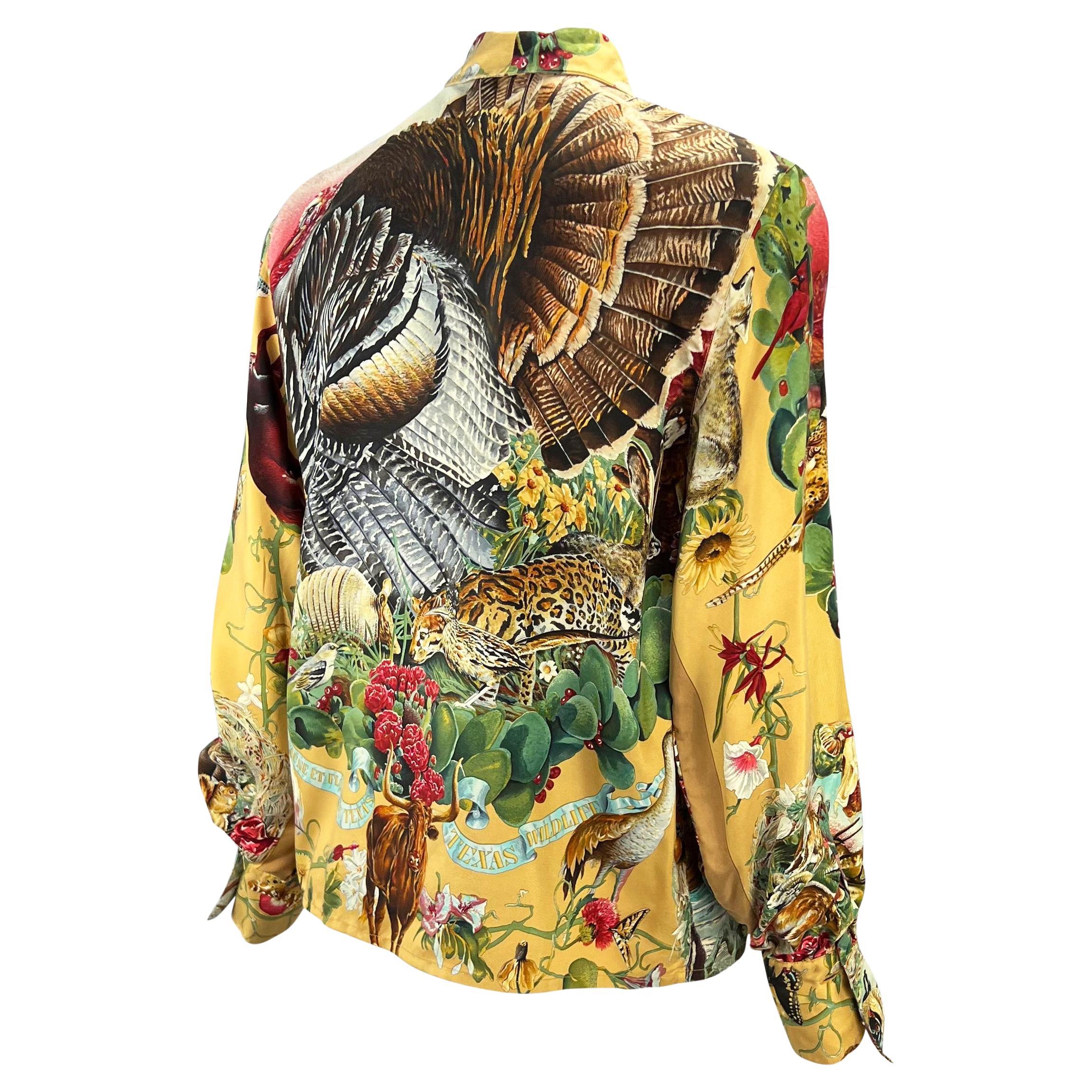 1986 Hermès 'Texas Wildlife' 150th Anniversary Silk Print Top Limited Edition 1