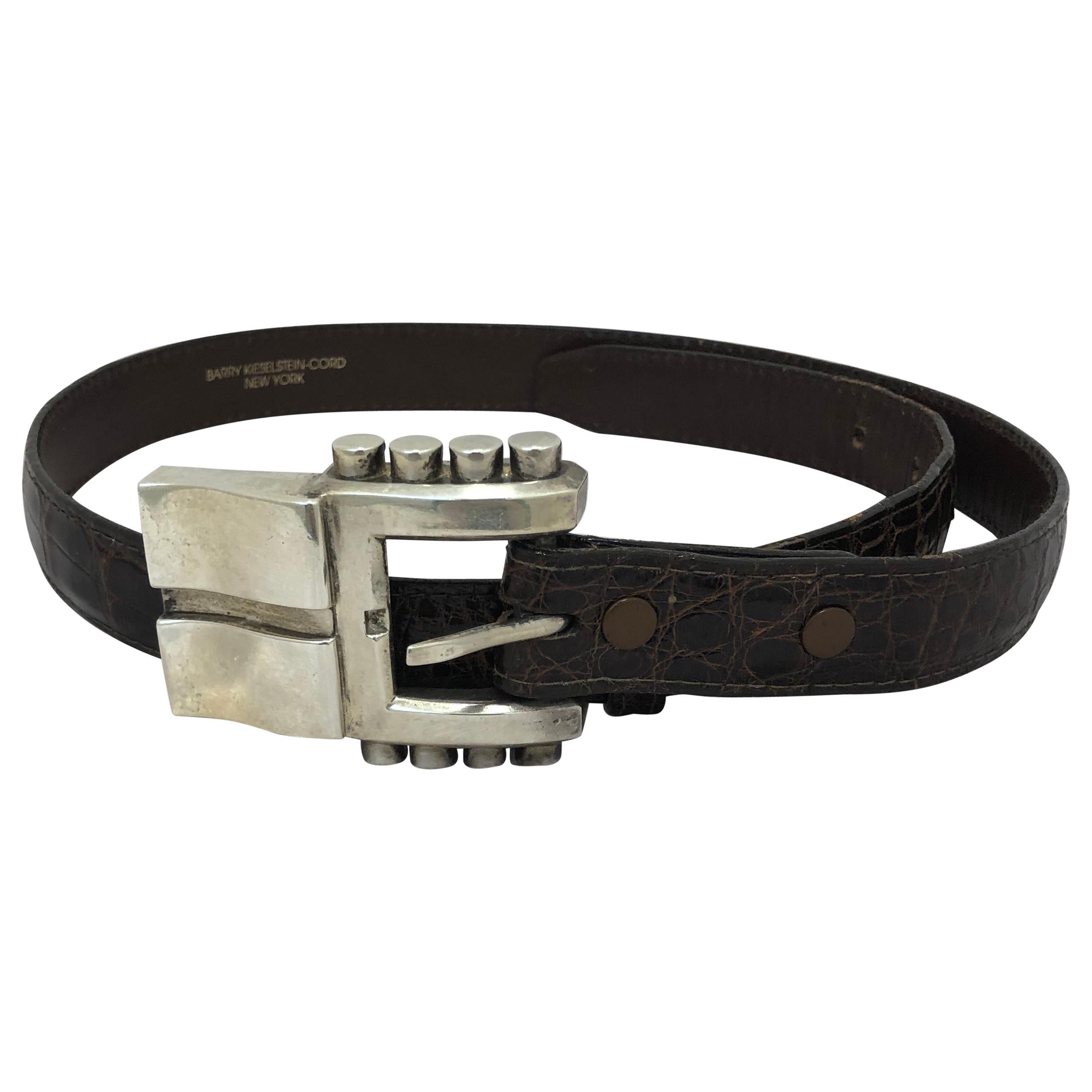 1986 Kieselstein-Cord Brown Leather Belt w/Sterling Silver Buckle For Sale