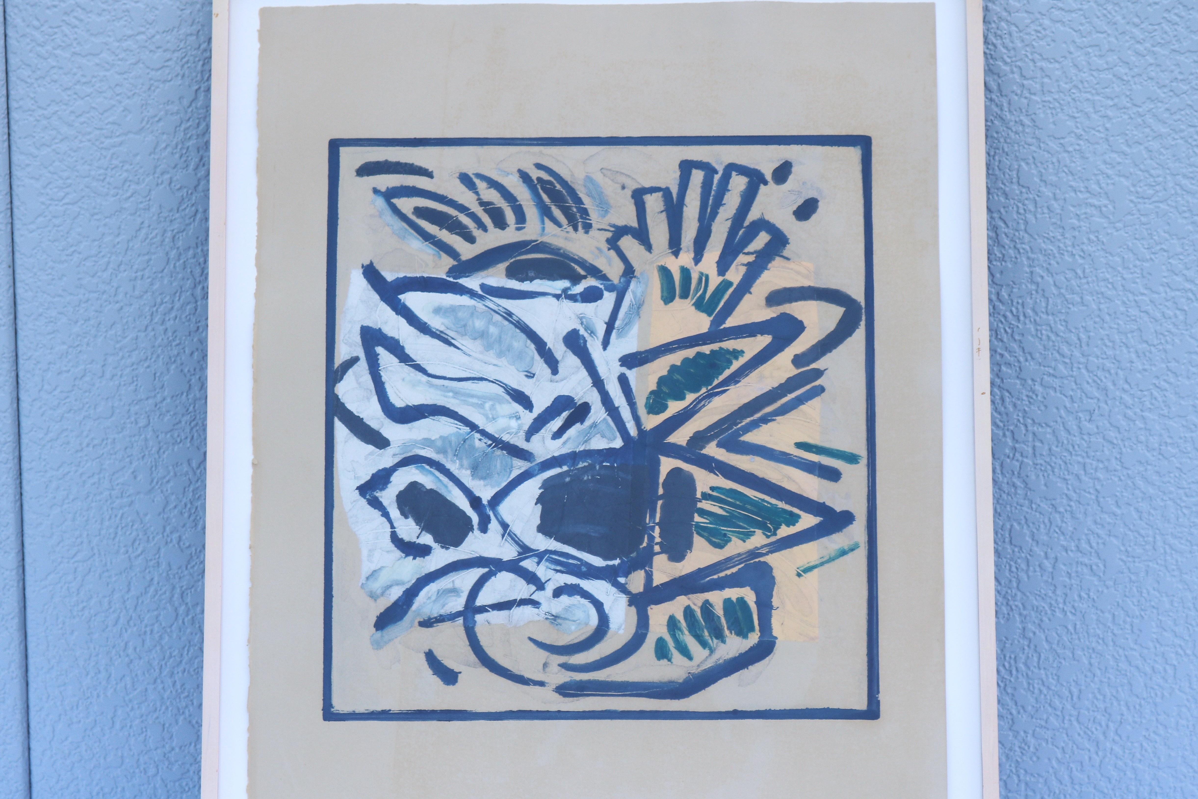 1986 Lucio Pozzi Nizza Abstrakter Expressionismus Monotypie Kunstwerk One-of-a-Kind (Handbemalt) im Angebot