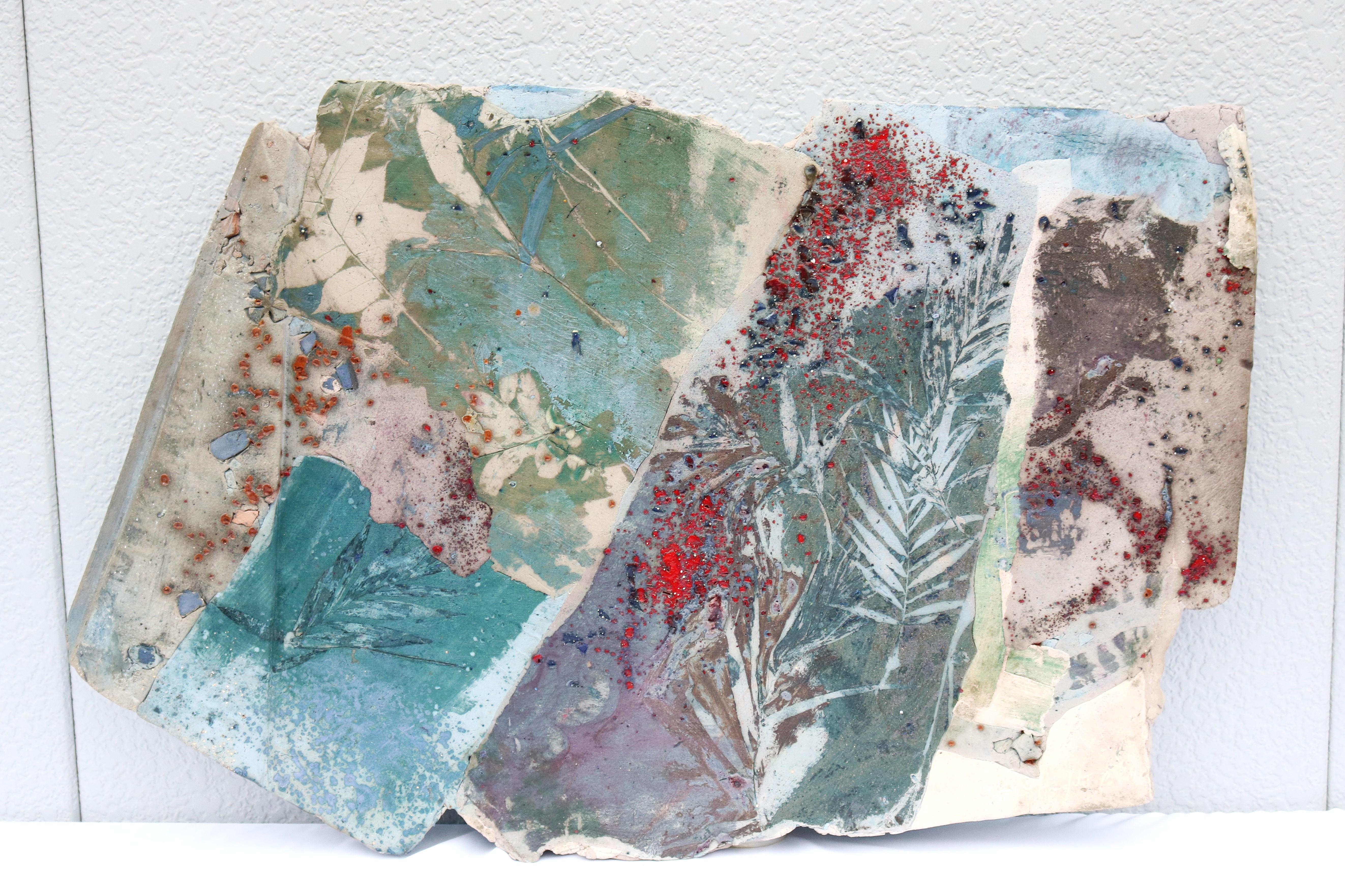 Expressionist 1986 Margie Hughto Unique Summer Fragments Glazed Ceramic Wall Sculpture Artwork For Sale