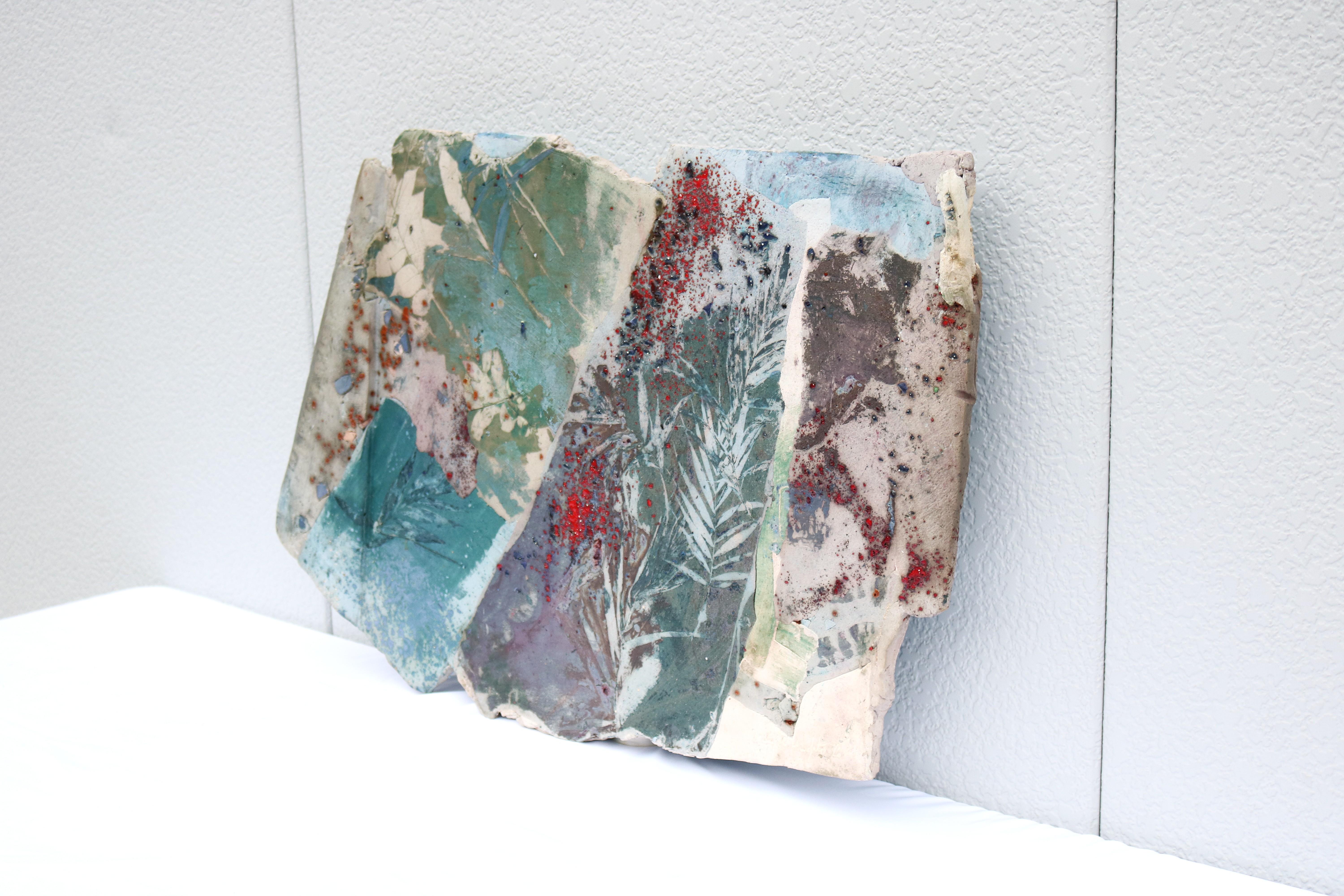 Fired 1986 Margie Hughto Unique Summer Fragments Glazed Ceramic Wall Sculpture Artwork For Sale