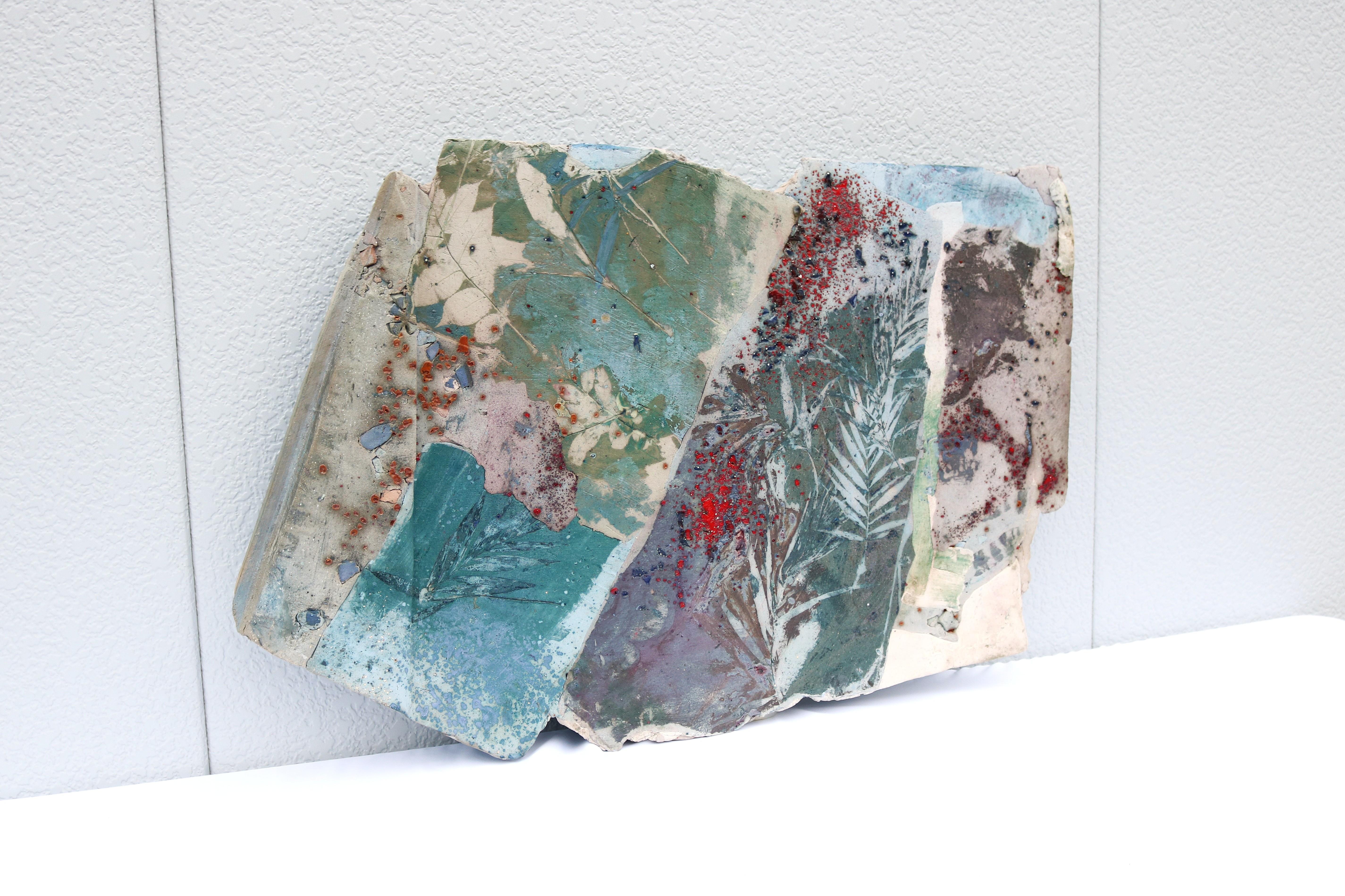 Late 20th Century 1986 Margie Hughto Unique Summer Fragments Glazed Ceramic Wall Sculpture Artwork For Sale