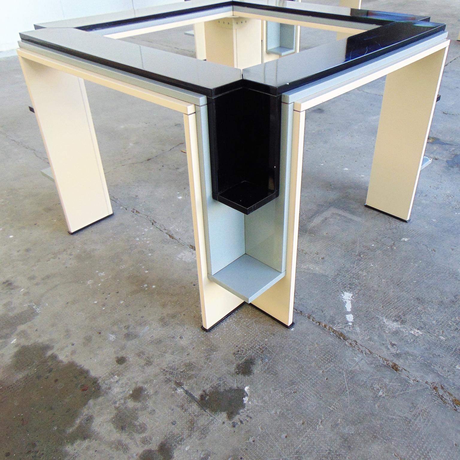 1986 Memphis Style Game and Dining Tables Glossy Black Gray Cream Lacquer For Sale 3