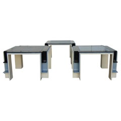 1986 Memphis Style Game and Dining Tables Glossy Black Gray Cream Lacquer