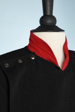 1986 "Militeuse" wrapped dress in thin wool with red collar Thierry Mugler