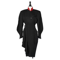 Retro 1986 "Militeuse" wrapped dress in thin wool with red collar Thierry Mugler 