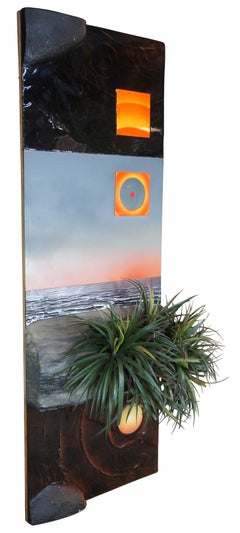 Dike 1986 Mixed-Media "+" 'Yucca' Sunset Ocean Beach Landscape Art