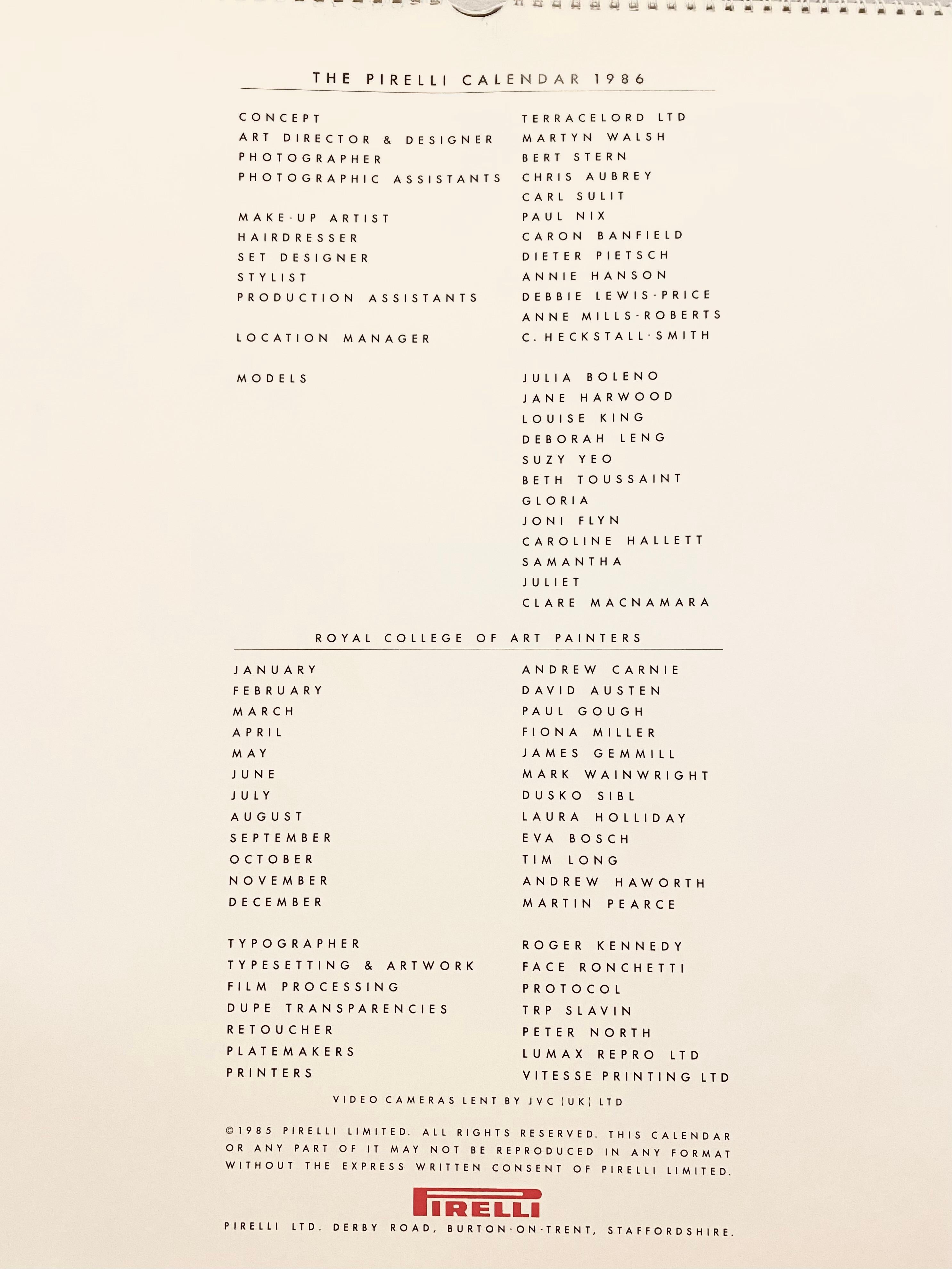 1986 Pirelli Calendar - Bern Stern's Studio for Pirelli For Sale 9