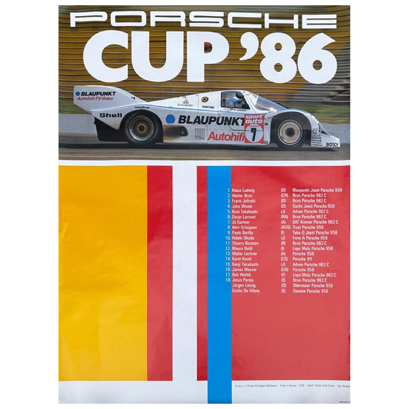 Poster originale d
epoca della Porsche Cup 
86 del 1986 in vendita