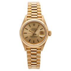 1986 Rolex Señoras Datejust 26MM 69178 Esfera Champán Presidente Reloj Oro Amarillo