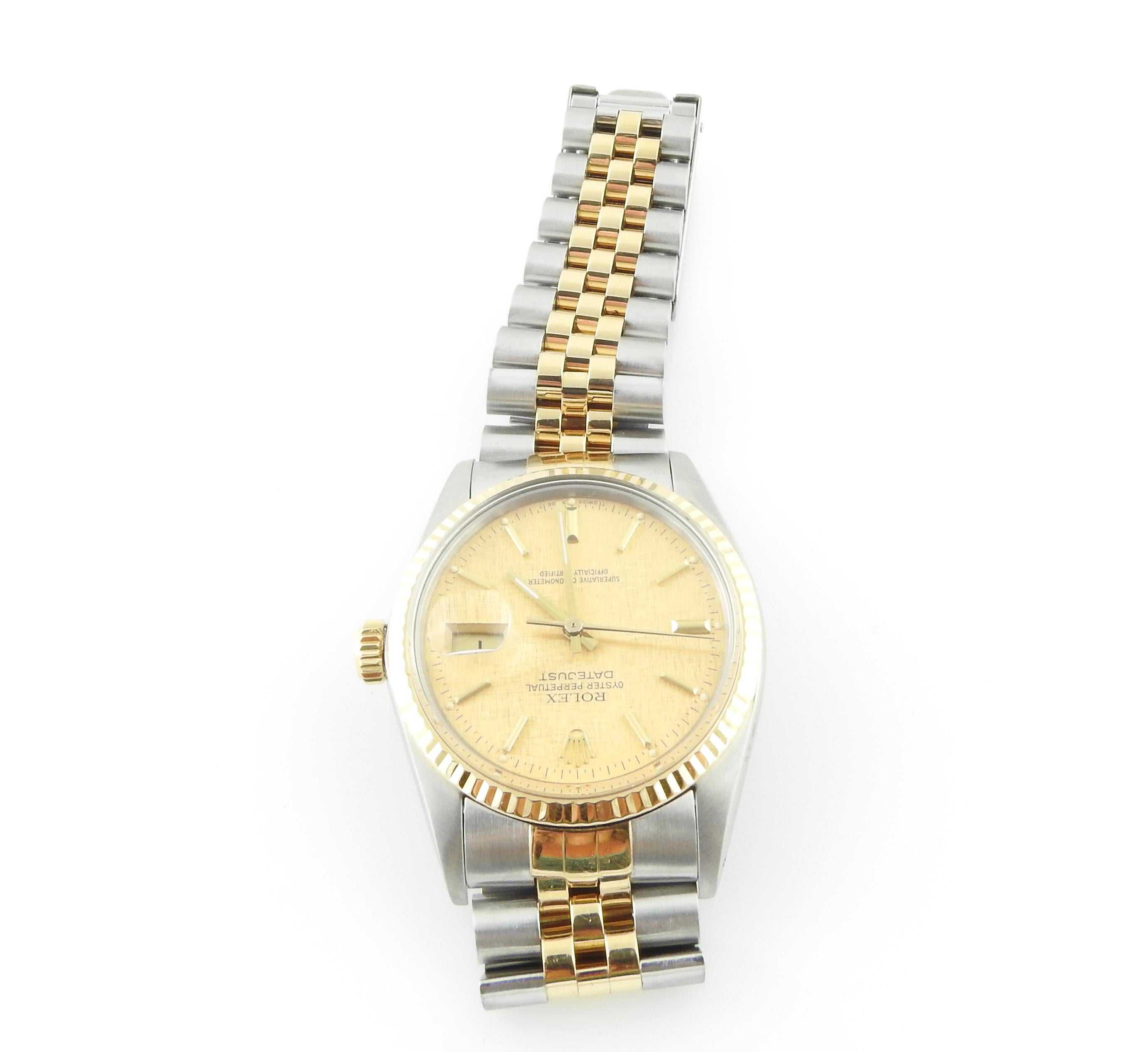1986 Rolex Herrenuhr mit zweifarbigem Zifferblatt 16013 Gold Leinen Stick 4