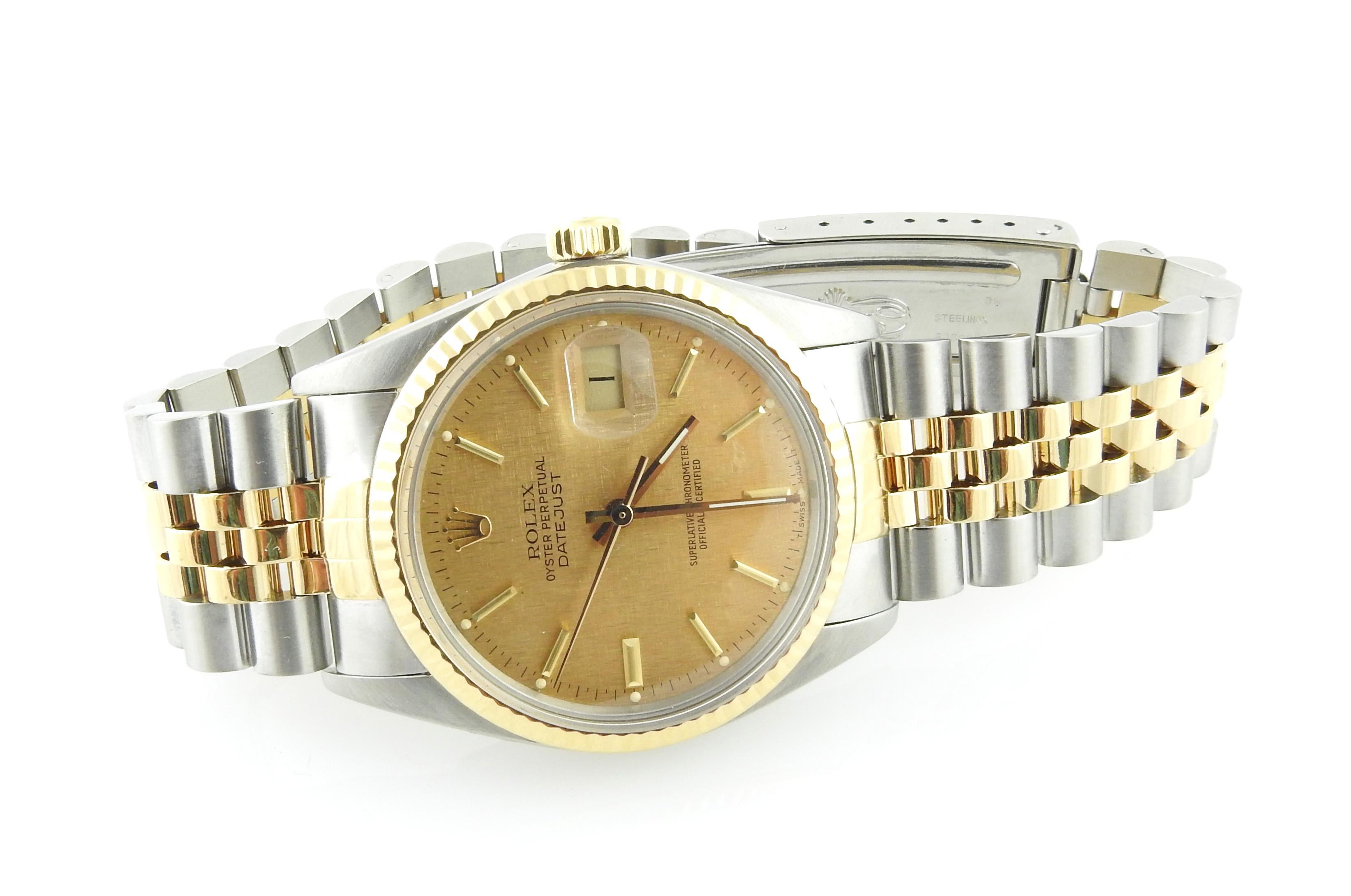 1986 Rolex Herrenuhr mit zweifarbigem Zifferblatt 16013 Gold Leinen Stick 5