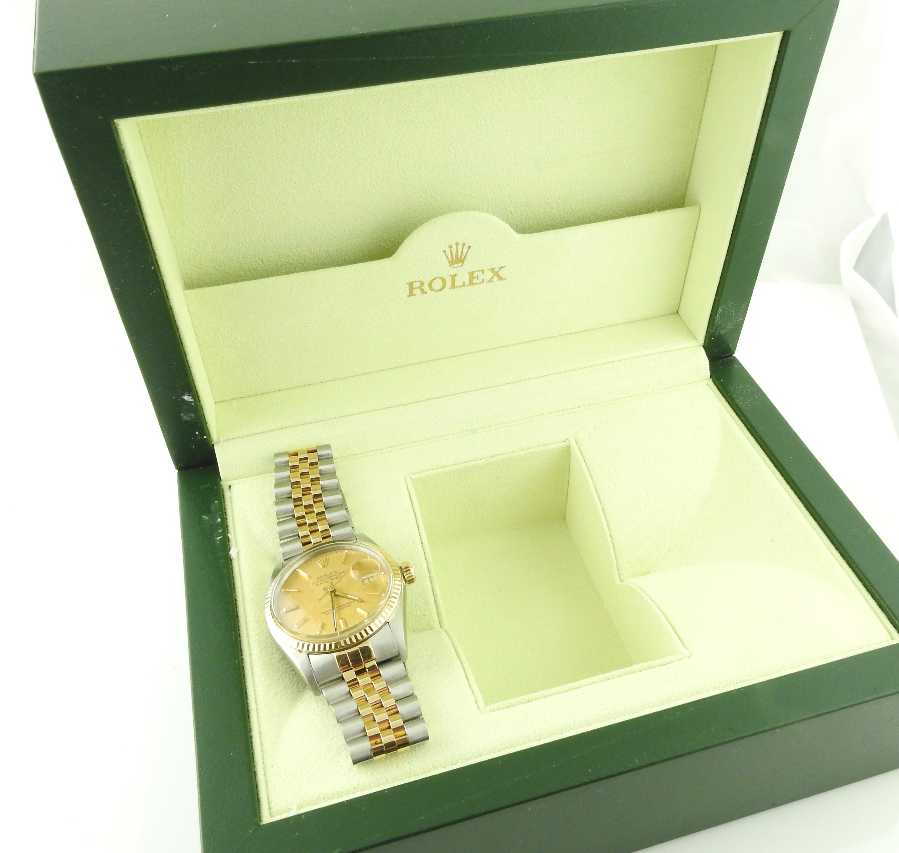 1986 Rolex Herrenuhr mit zweifarbigem Zifferblatt 16013 Gold Leinen Stick 6
