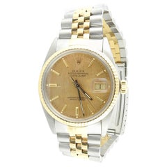 1986 Rolex Herrenuhr mit zweifarbigem Zifferblatt 16013 Gold Leinen Stick