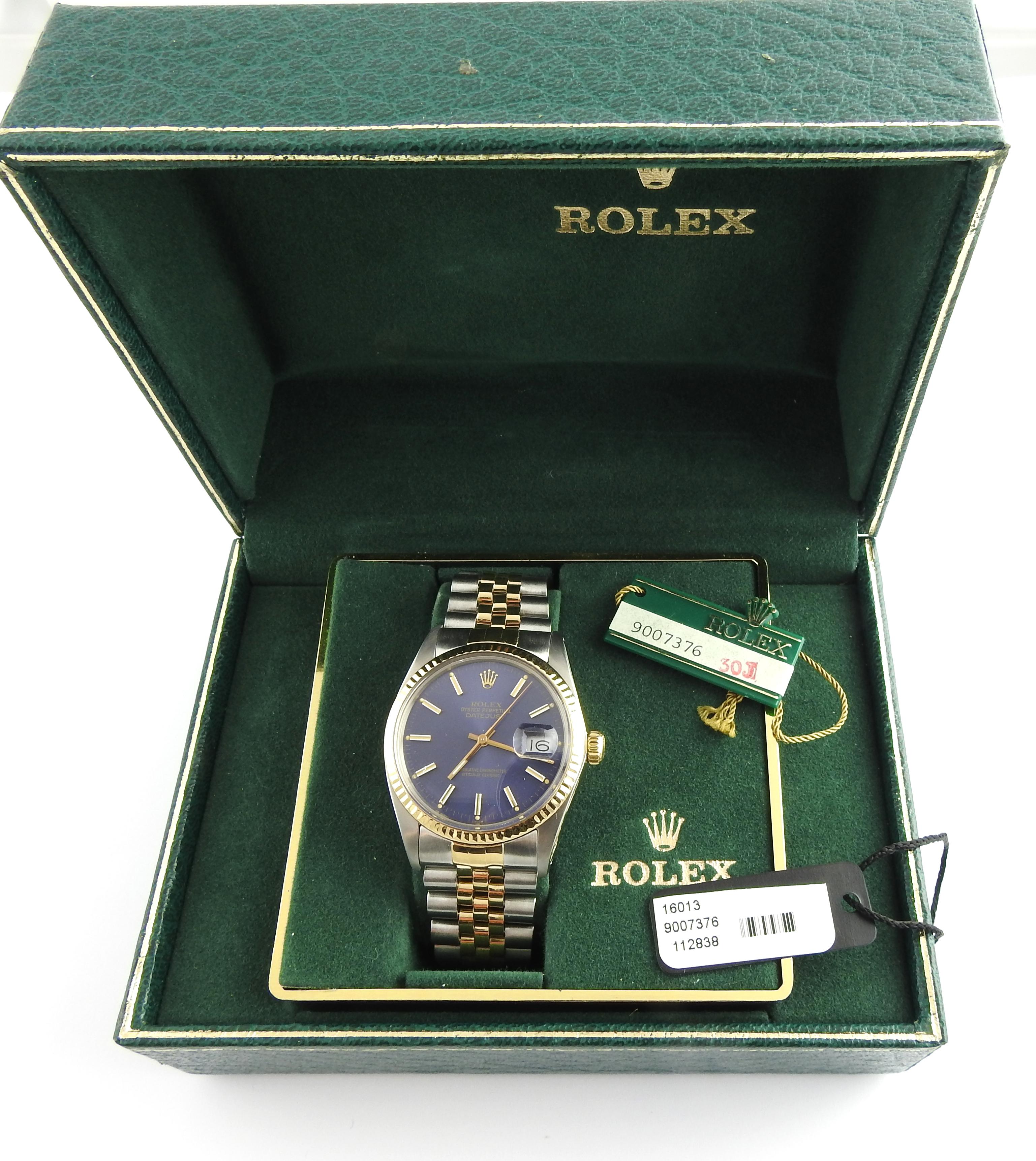 1986 Rolex Men's Watch Two-Tone Blue Dial Gold Markers Box Tags 3