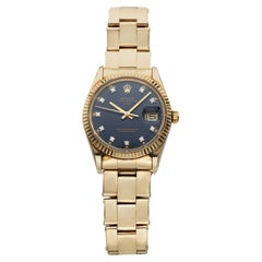 1986 Rolex Oyster Perpetual Date 15037 14K YG Dark Blue Diamond Dial Auto 34 mm